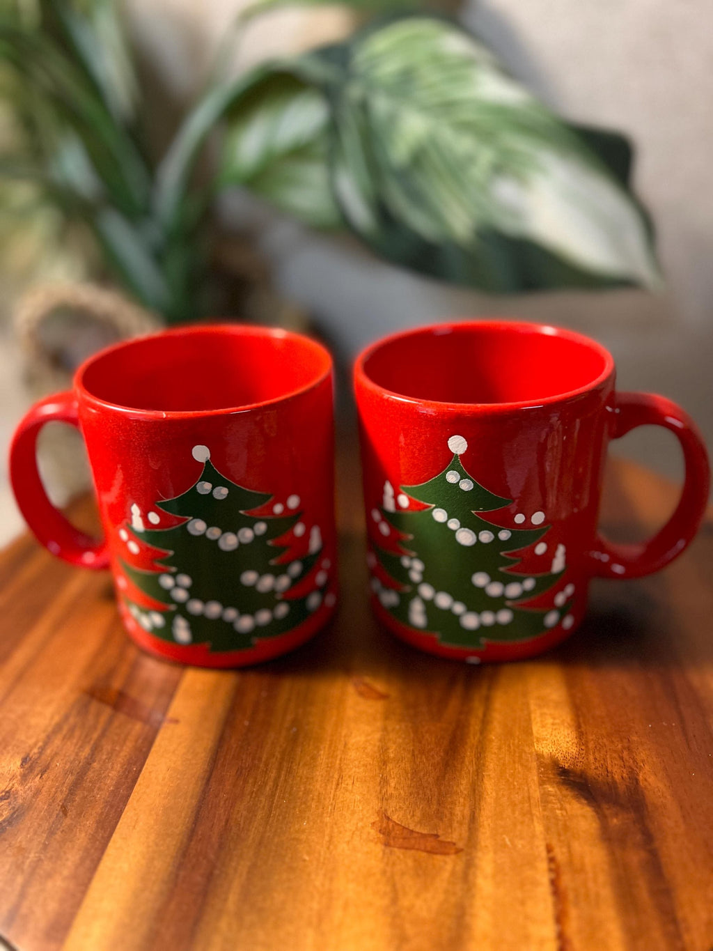 Vintage Waechtersbach Red Christmas Tree Coffee Cups /Mugs From WEST GERMANY