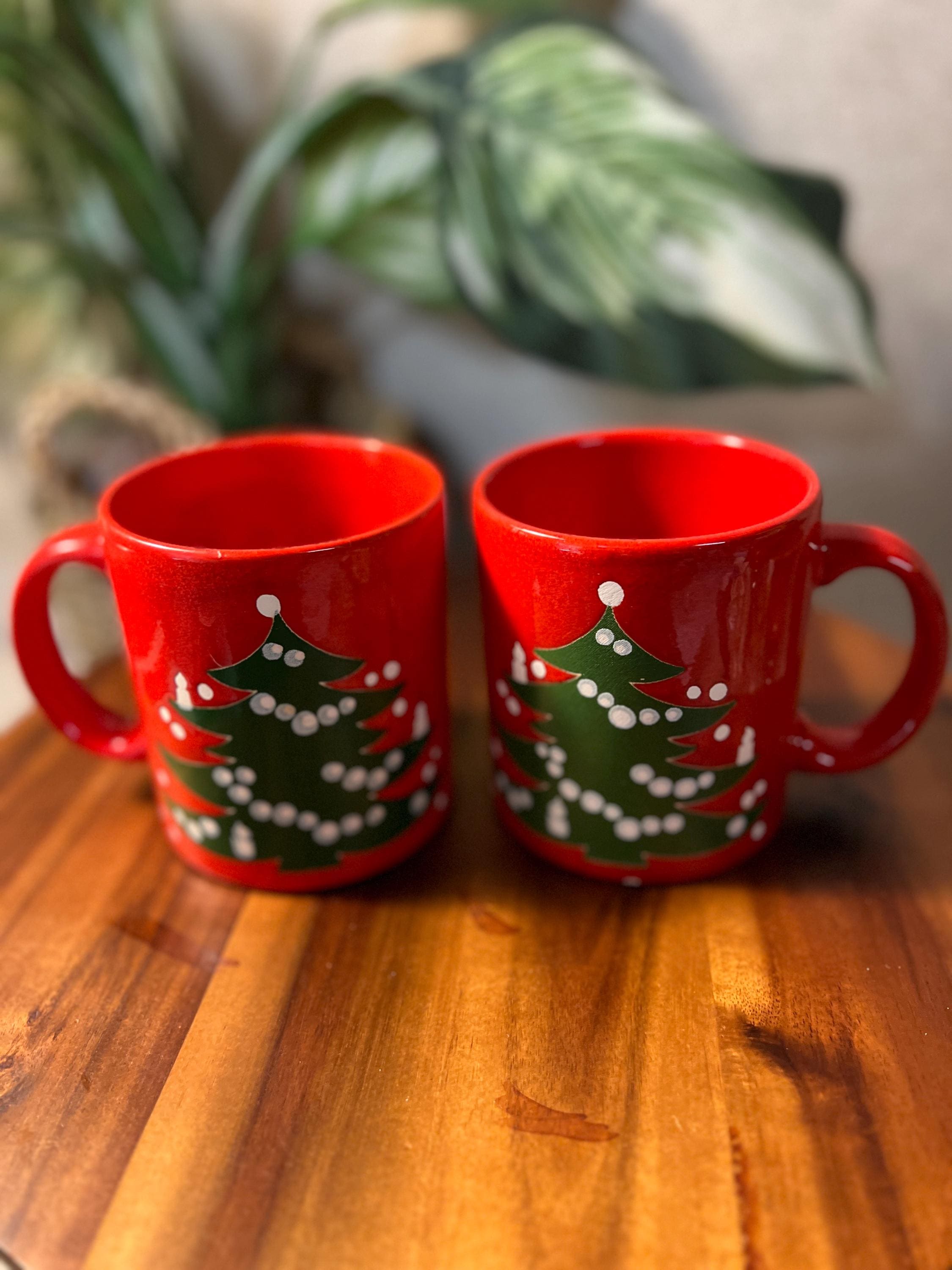 Vintage Waechtersbach Red Christmas Tree Coffee Cups /Mugs From WEST GERMANY