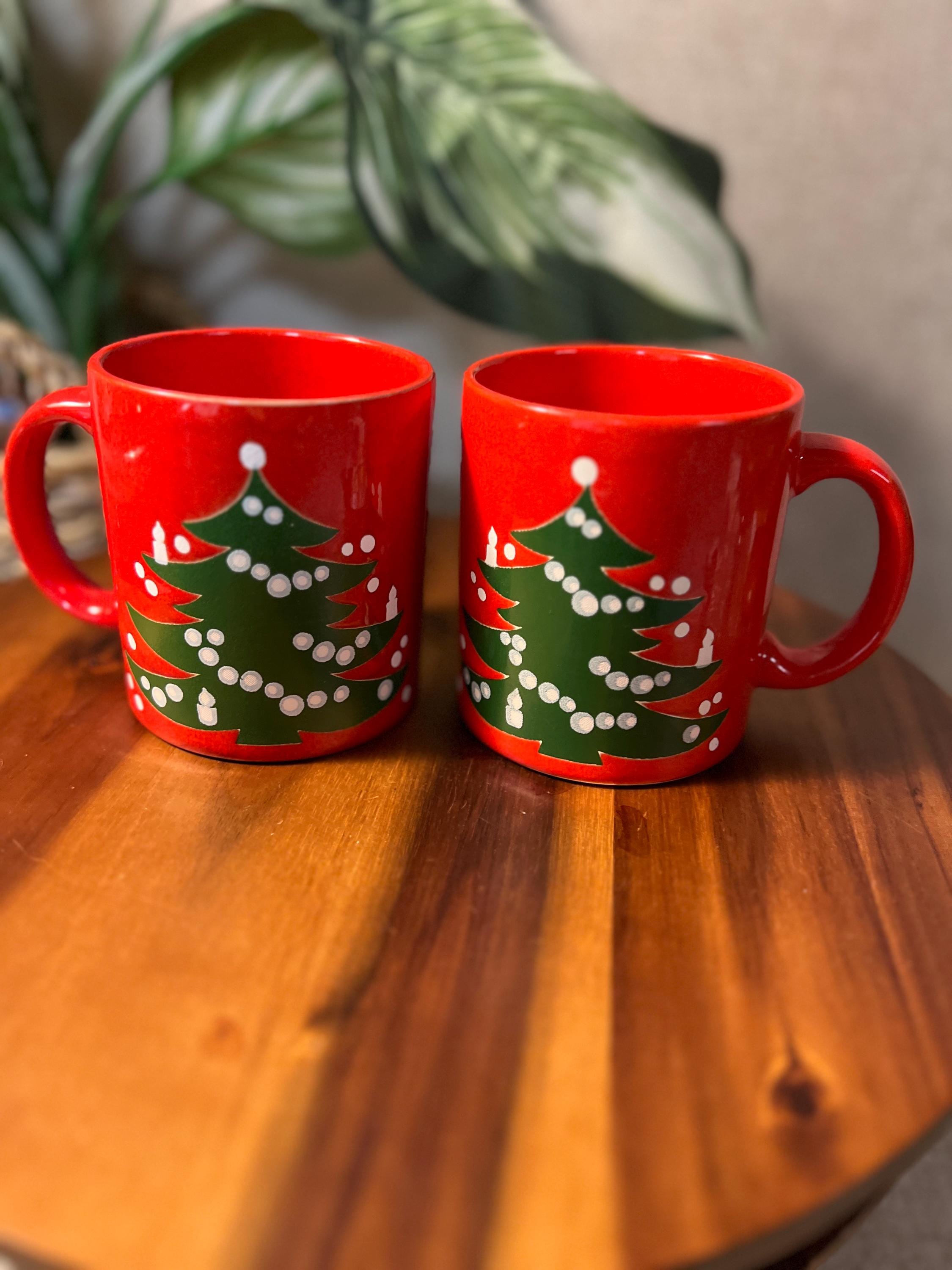Vintage Waechtersbach Red Christmas Tree Coffee Cups /Mugs From WEST GERMANY