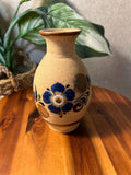Tonala Mexico 5" Sand Corcho Pottery Vase Floral Design Signed