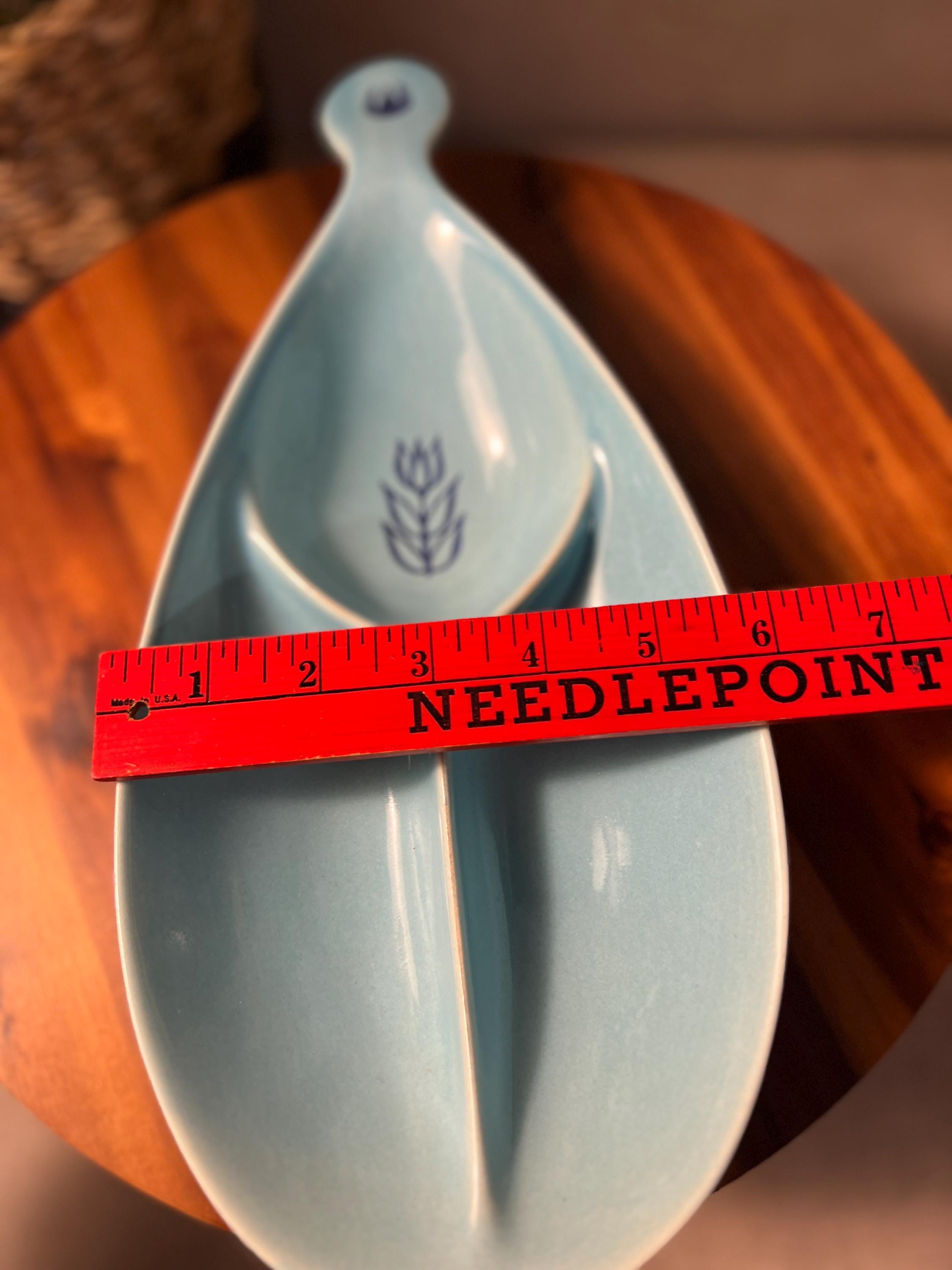 Cronin Blue Teardrop Tulip Divided Relish Dish MCM Vintage 1950s