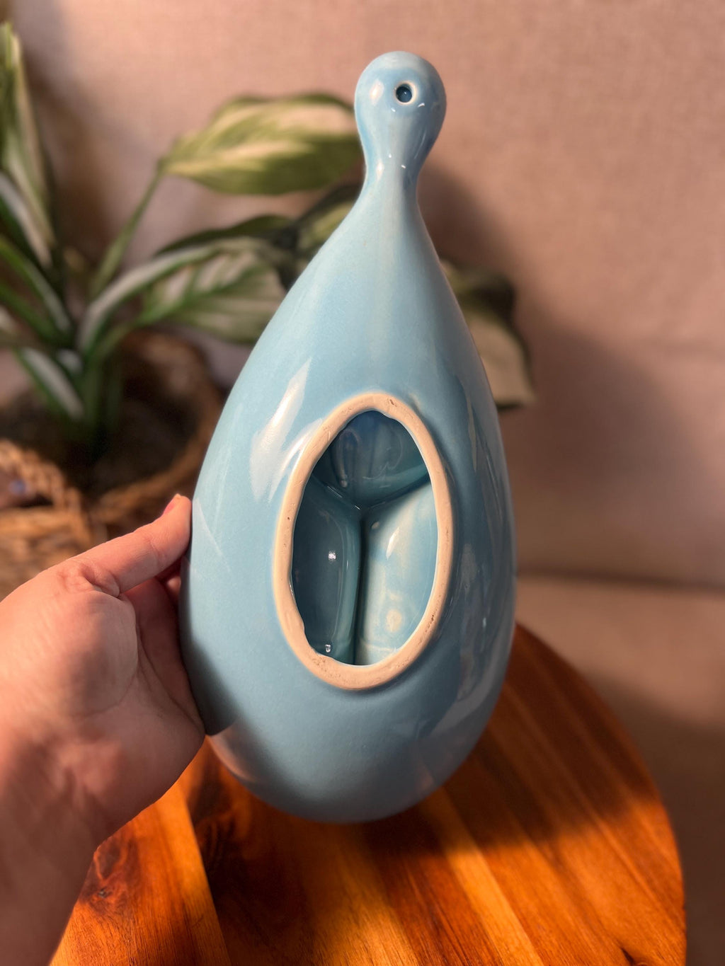 Cronin Blue Teardrop Tulip Divided Relish Dish MCM Vintage 1950s