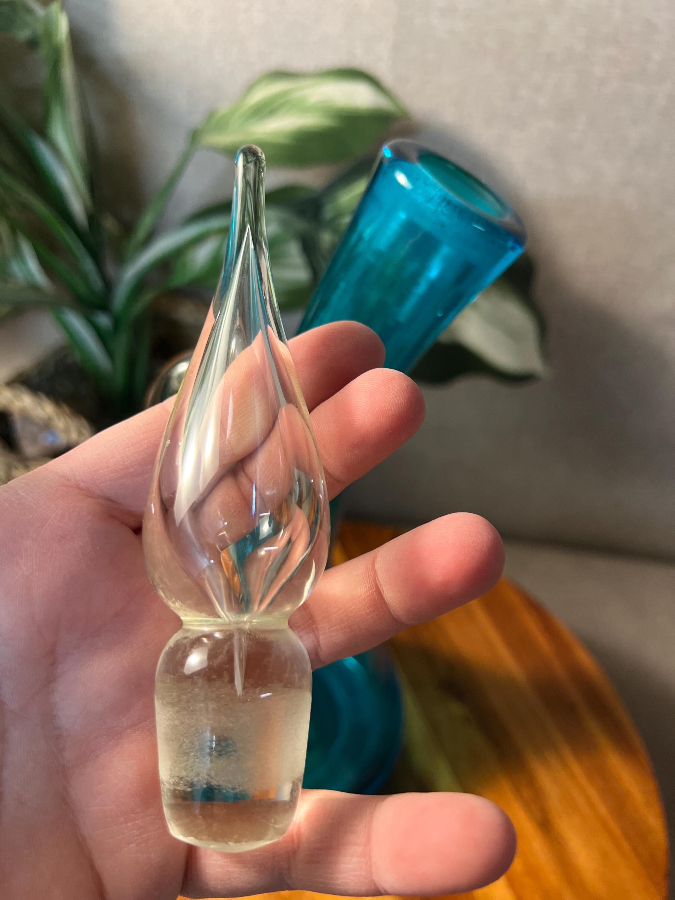Early 1960's MCM Bischoff #591 Peacock Blue Bent Curved Glass Decanter