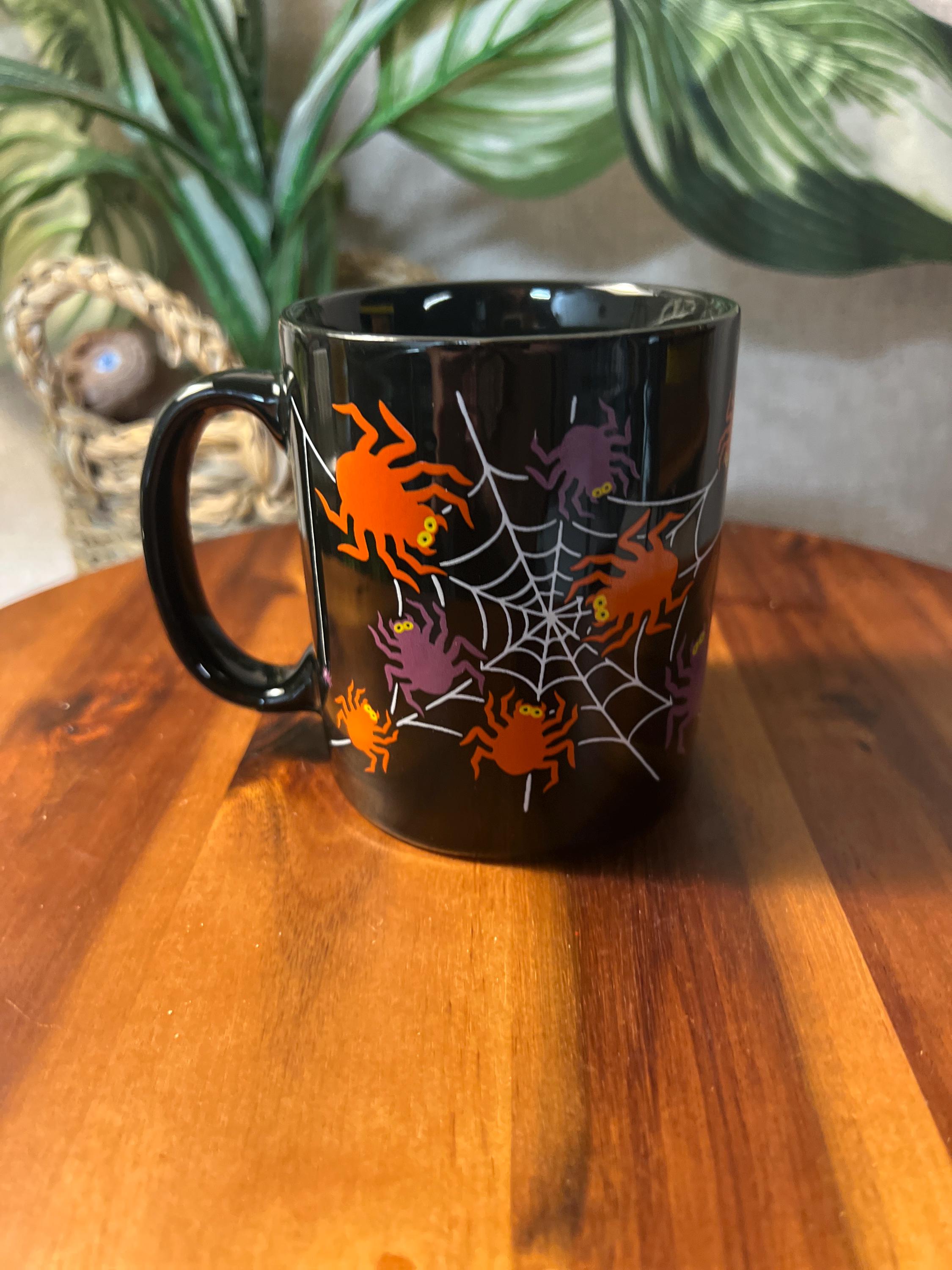 Halloween themed mug with spiders