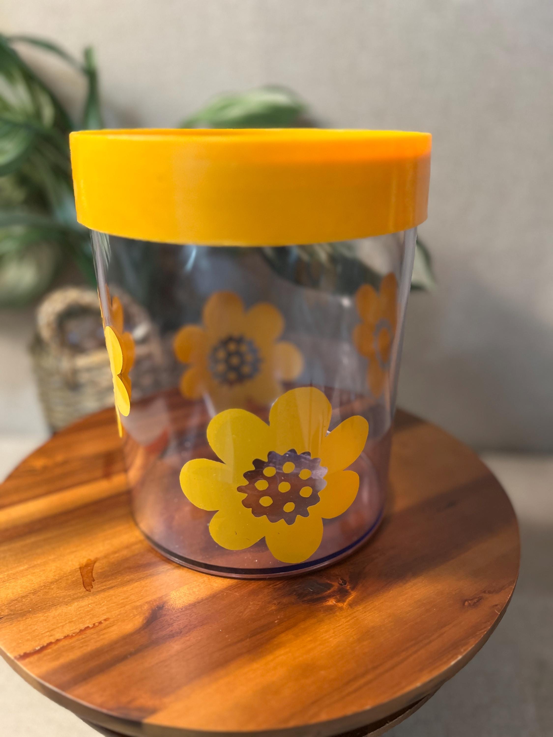 Vintage Danish Pantry Canister Yellow Lid Acrylic Erik Kold Daisies