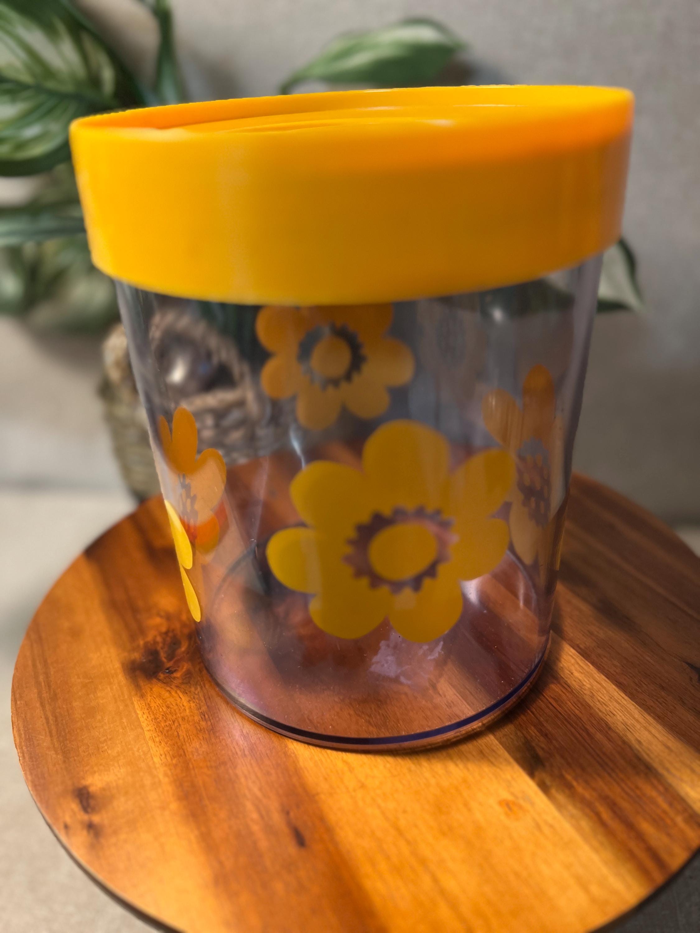 Vintage Danish Pantry Canister Yellow Lid Acrylic Erik Kold Daisies