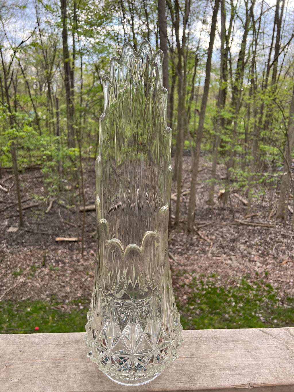 LE Smith Diamond Butt Crystal Swung Glass Vase 21 Chunky