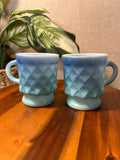 Anchor Hocking Fire King Blue Ombre Mug Cup Diamond Kimberly USA  Made Set of 2