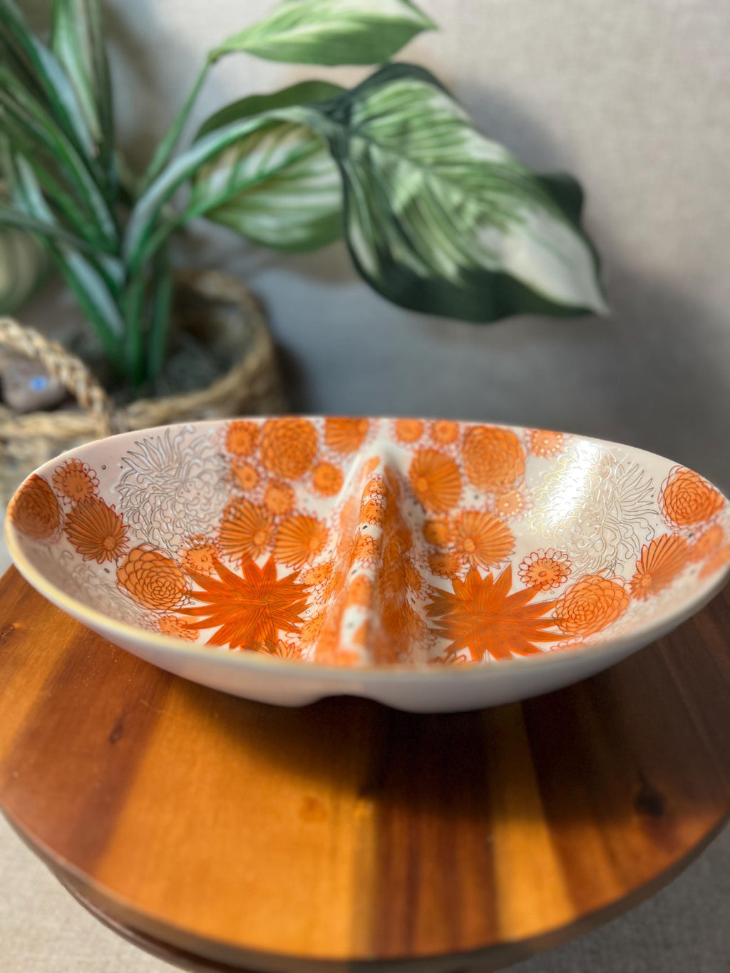 Vintage Ceramic Floral Divided Bowl Made In Japan 7x10