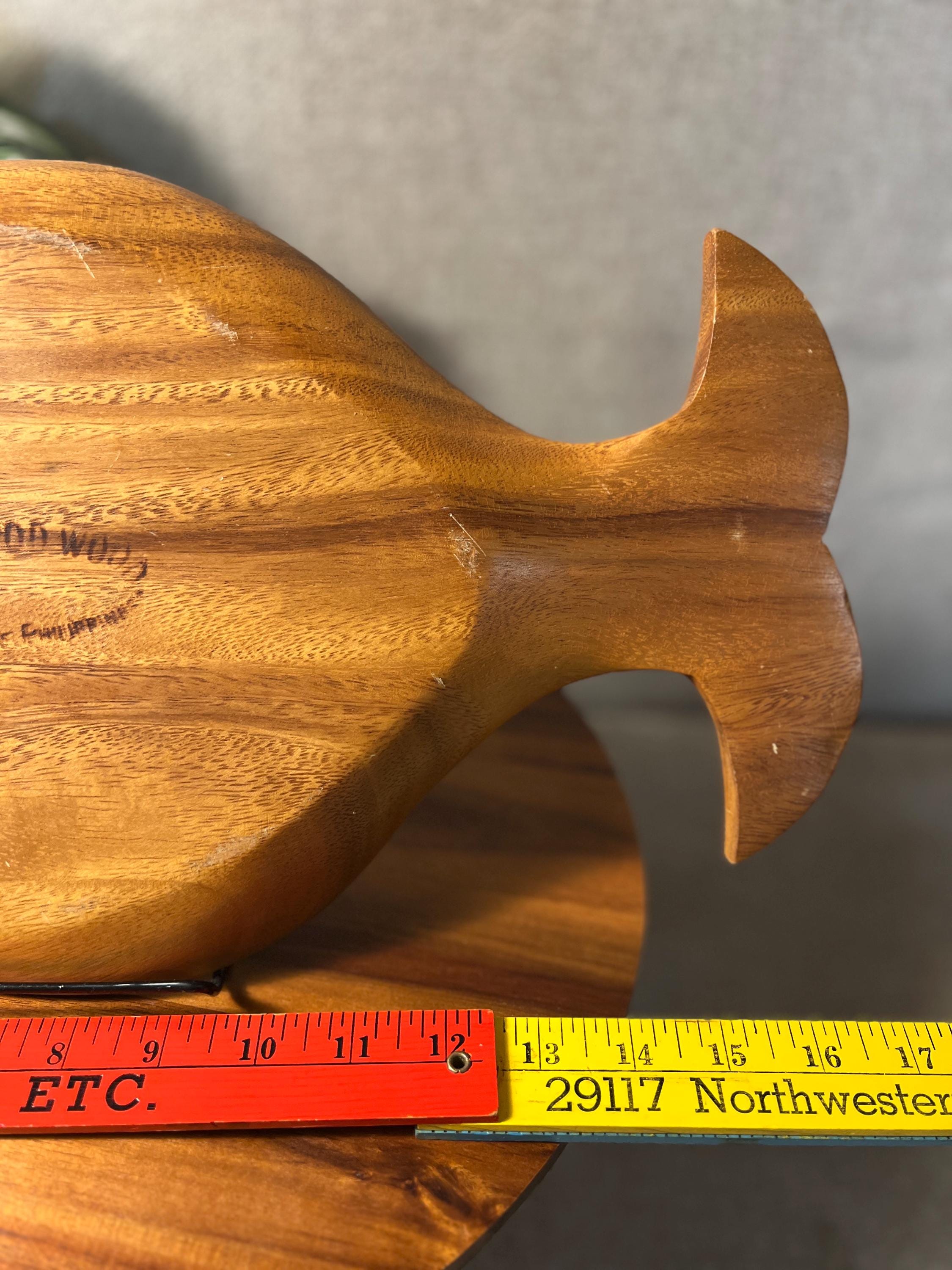 Vintage Fish Shaped Monkey Pod Wooden Serving Tray Platter Mid Century