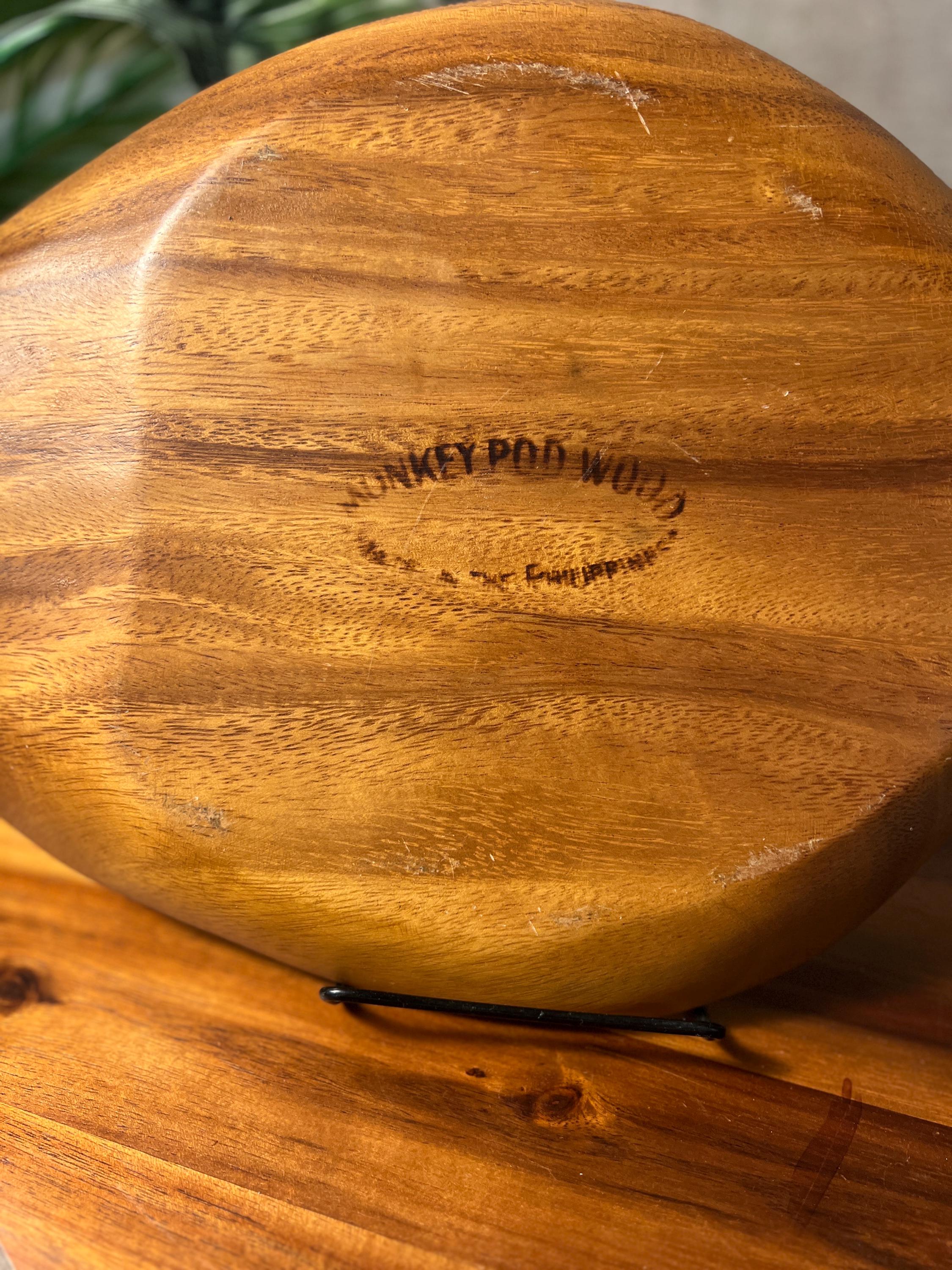 Vintage Fish Shaped Monkey Pod Wooden Serving Tray Platter Mid Century