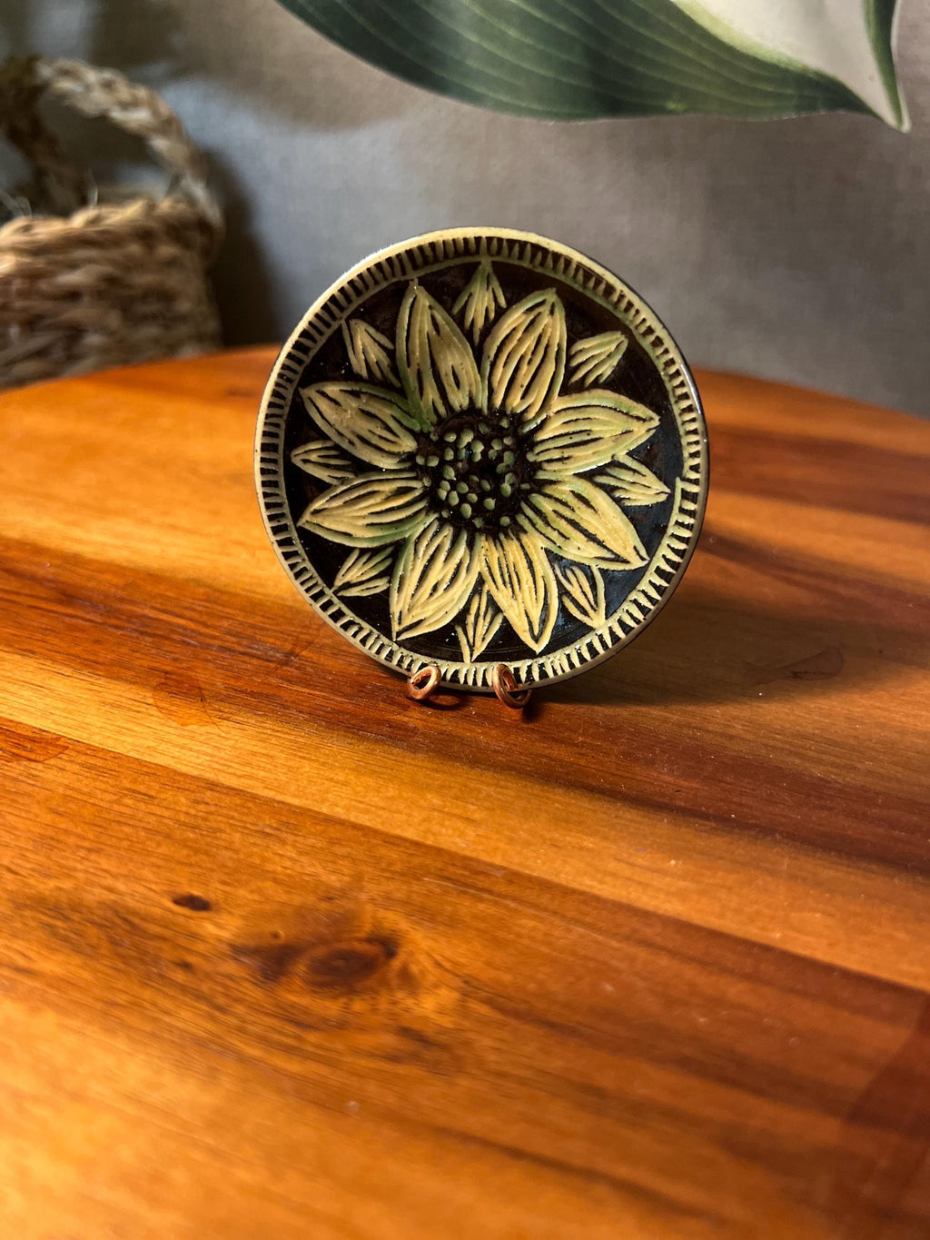 Sunflower Trinket or Display Tiny Plate with tiny stand