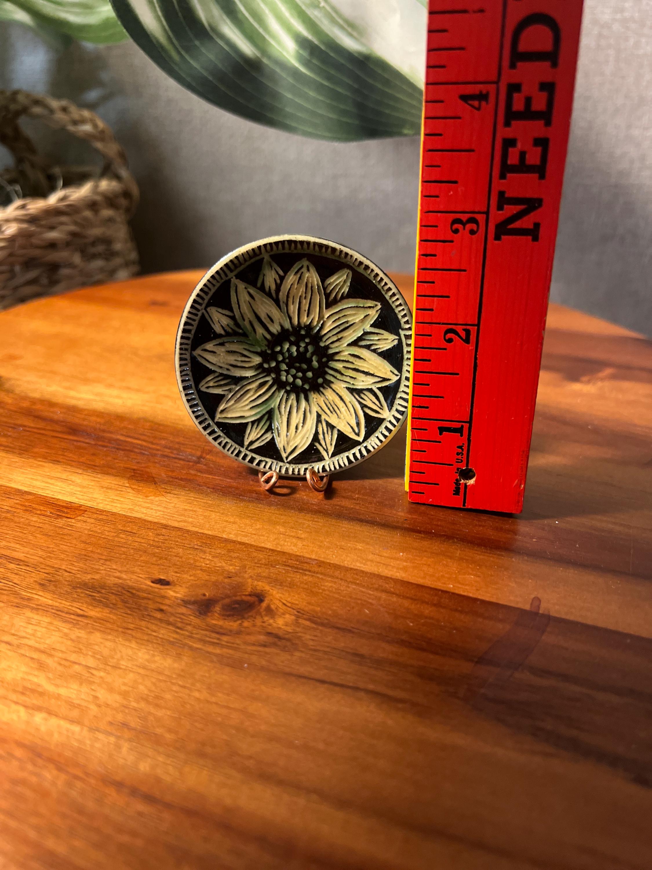 Sunflower Trinket or Display Tiny Plate with tiny stand