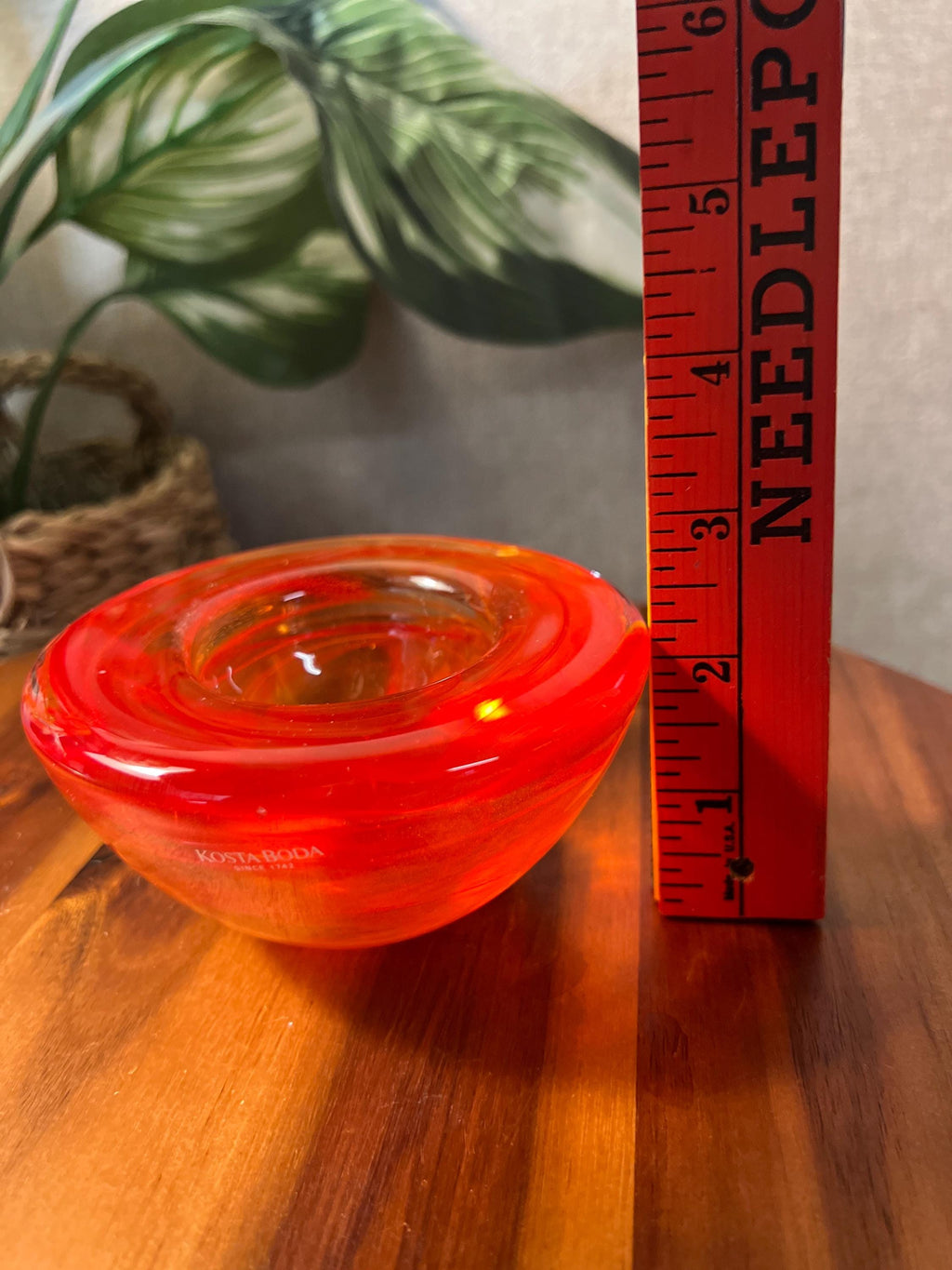 Kosta Boda Atoll Art Glass Votive Holder Red Swirl Bowl Anna Ehrner Swedish