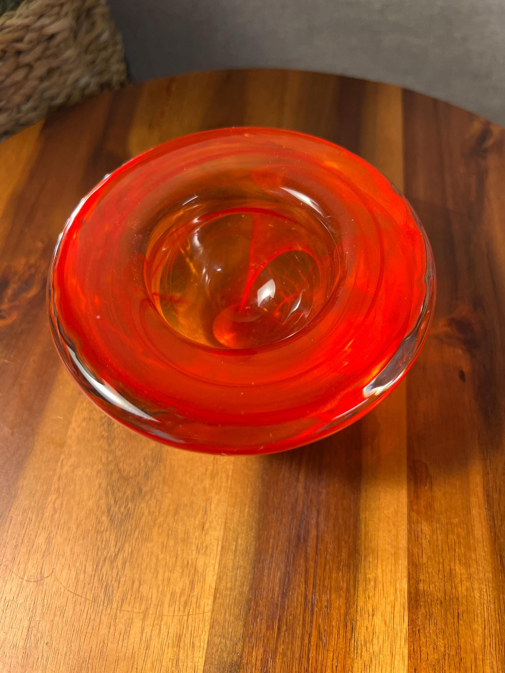 Kosta Boda Atoll Art Glass Votive Holder Red Swirl Bowl Anna Ehrner Swedish