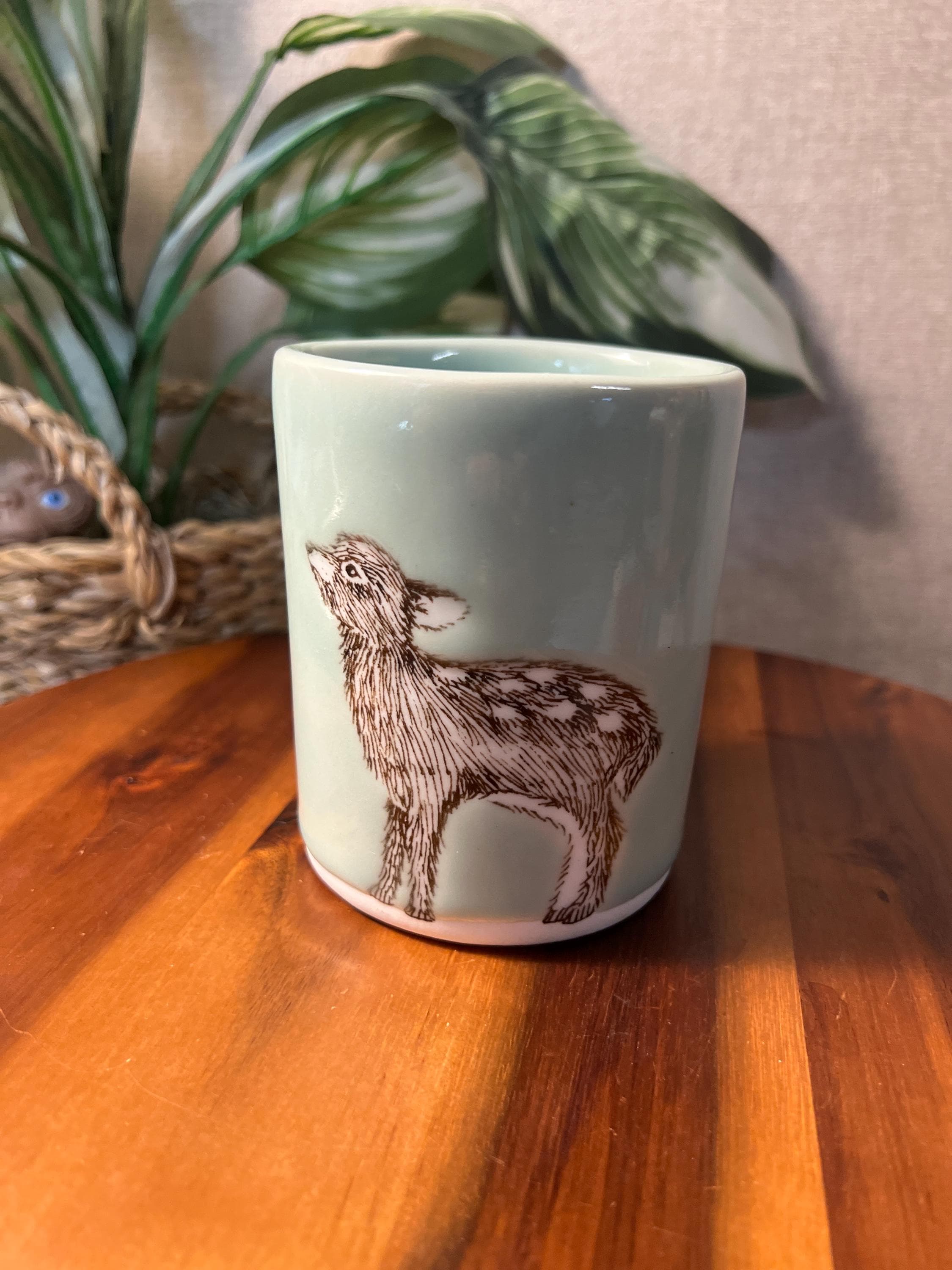 Baby deer Light Blue Teal Bud Vase SKT Ceramic