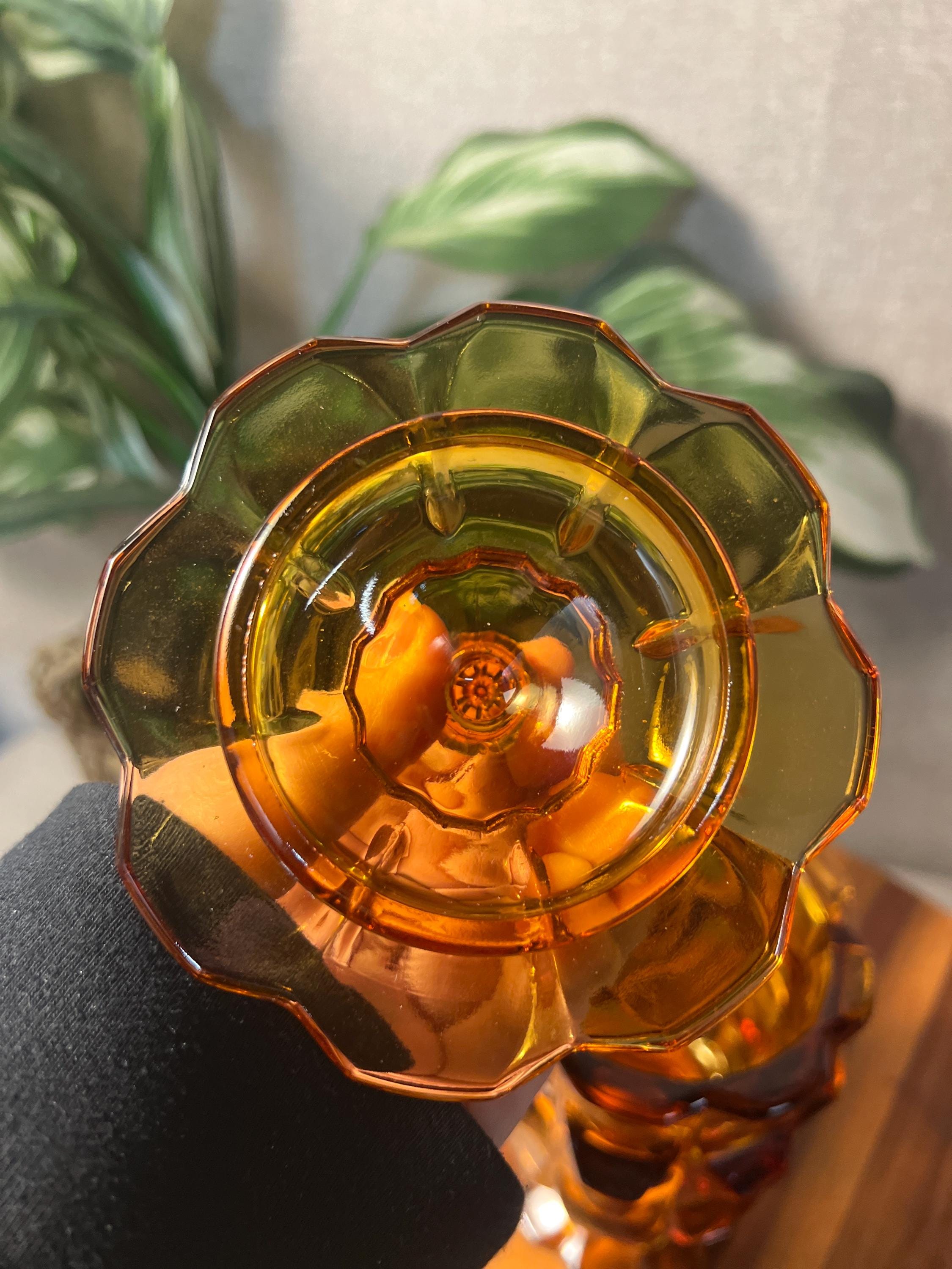 Vintage Fenton Valencia Amber Pedestal Glass Candy Dish w/ Lid Tobacco Cigarette Jar