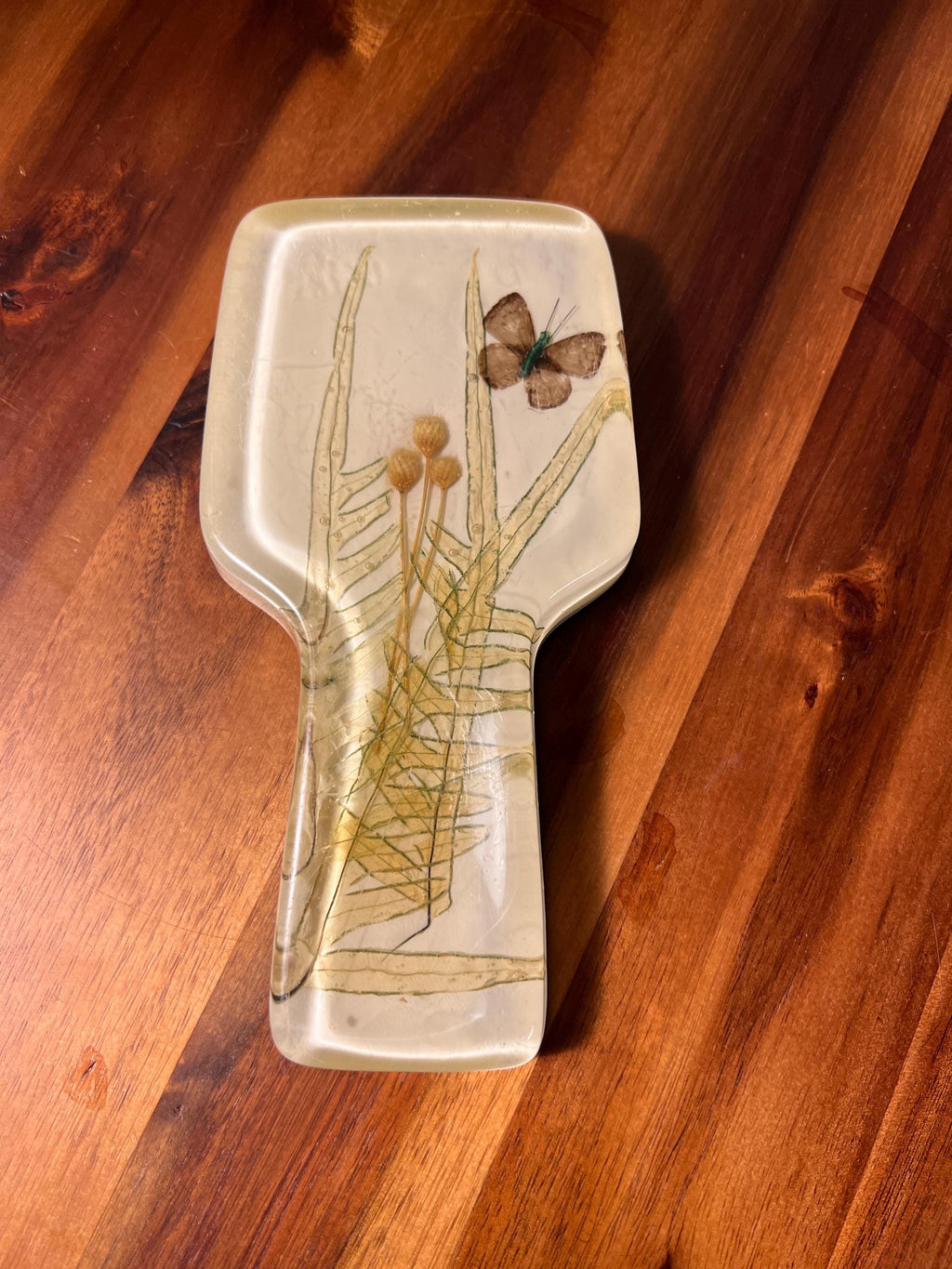 Vintage Lucite Butterfly Floral Spoon Rest