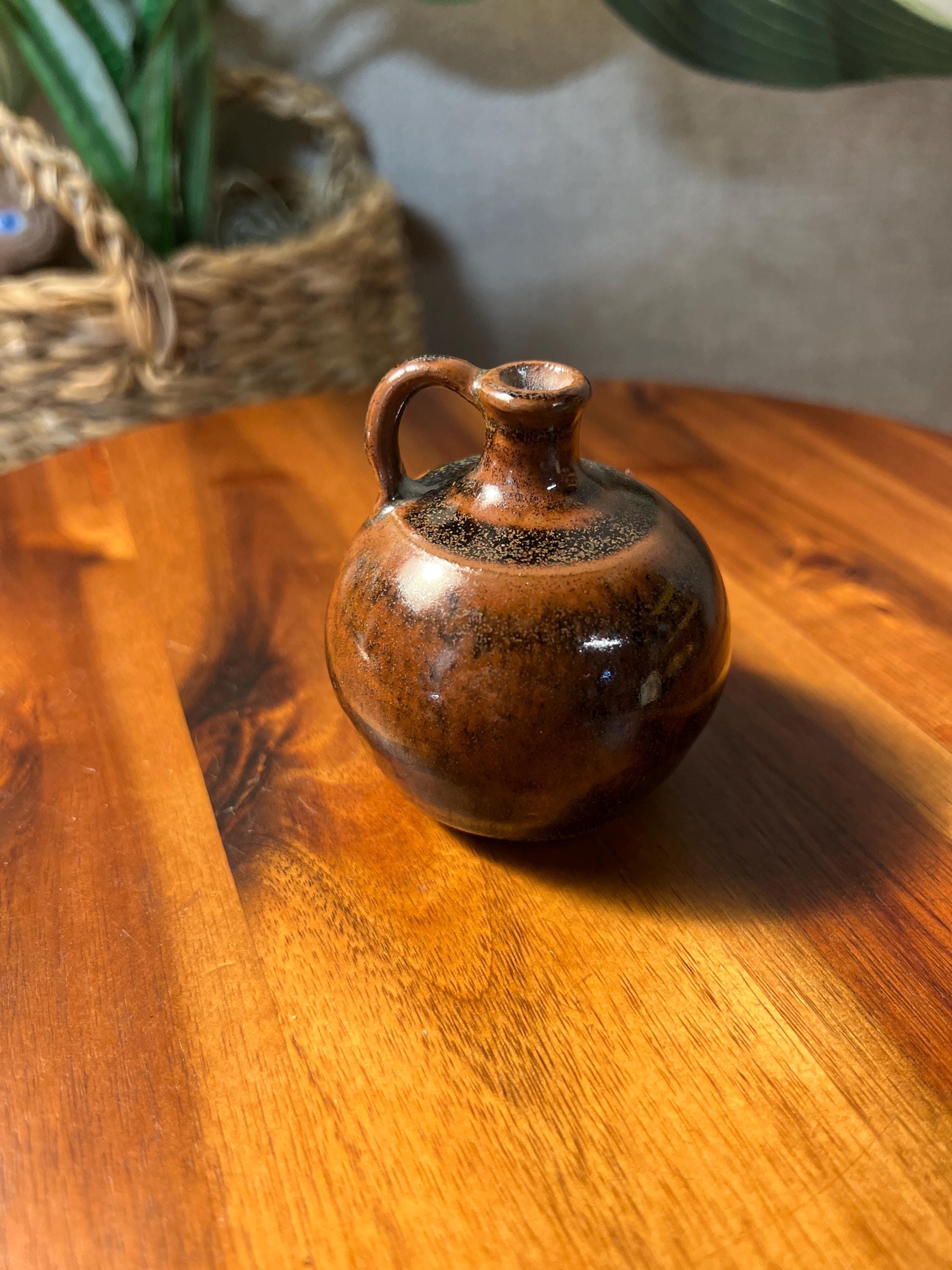 Miniature brown drip glaze stoneware jug, artist signed