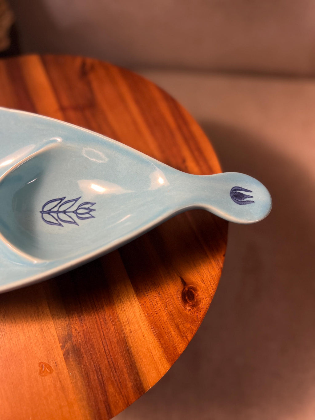 Cronin Blue Teardrop Tulip Divided Relish Dish MCM Vintage 1950s
