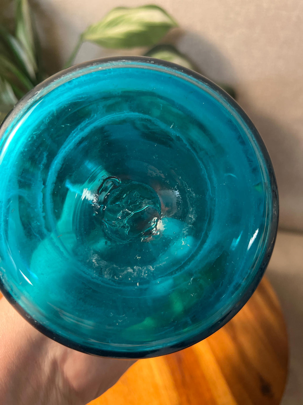 Early 1960's MCM Bischoff #591 Peacock Blue Bent Curved Glass Decanter