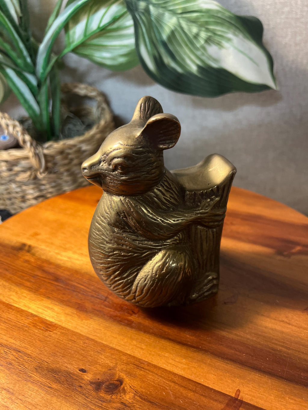 Brass Koala Bears Sitting On Tree Branch Vintage Figurine Mother With Joey