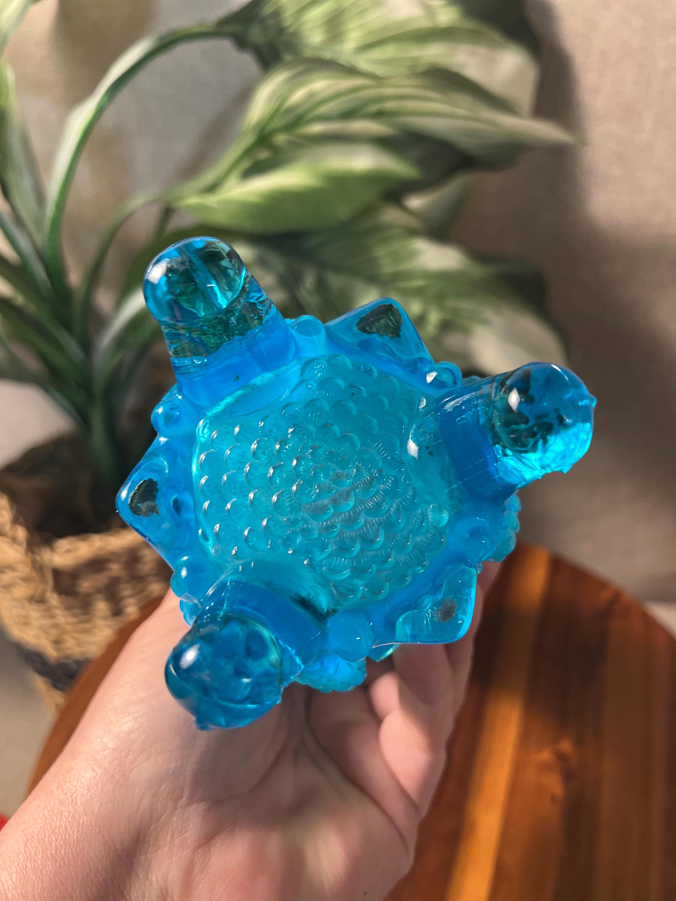 Vintage Piasa Bird Blue Opalescent 10 Swung Vase Stretched EAPG early American pressed glass