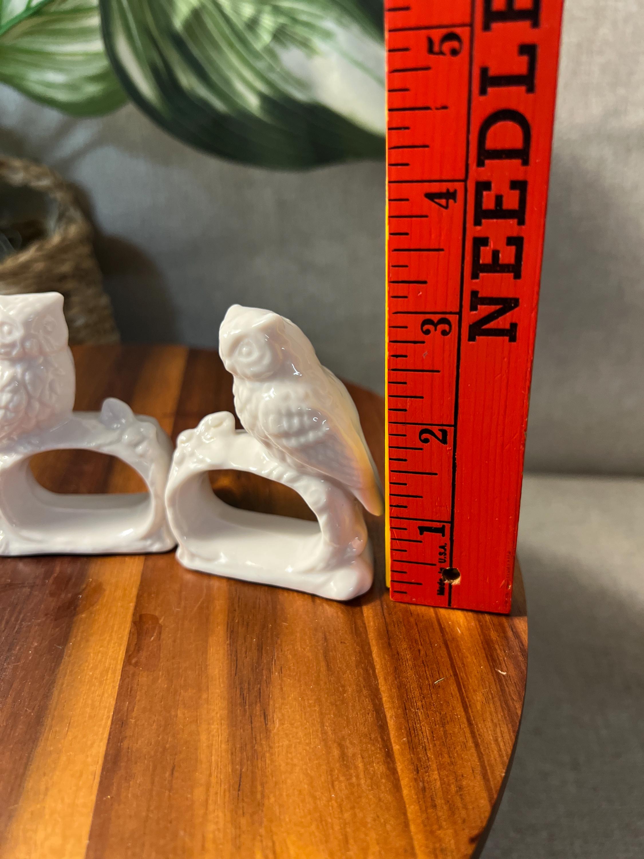 Vintage Ardalt Porcelain Owl Napkin Ring Holders 4 Pcs made In Japan White