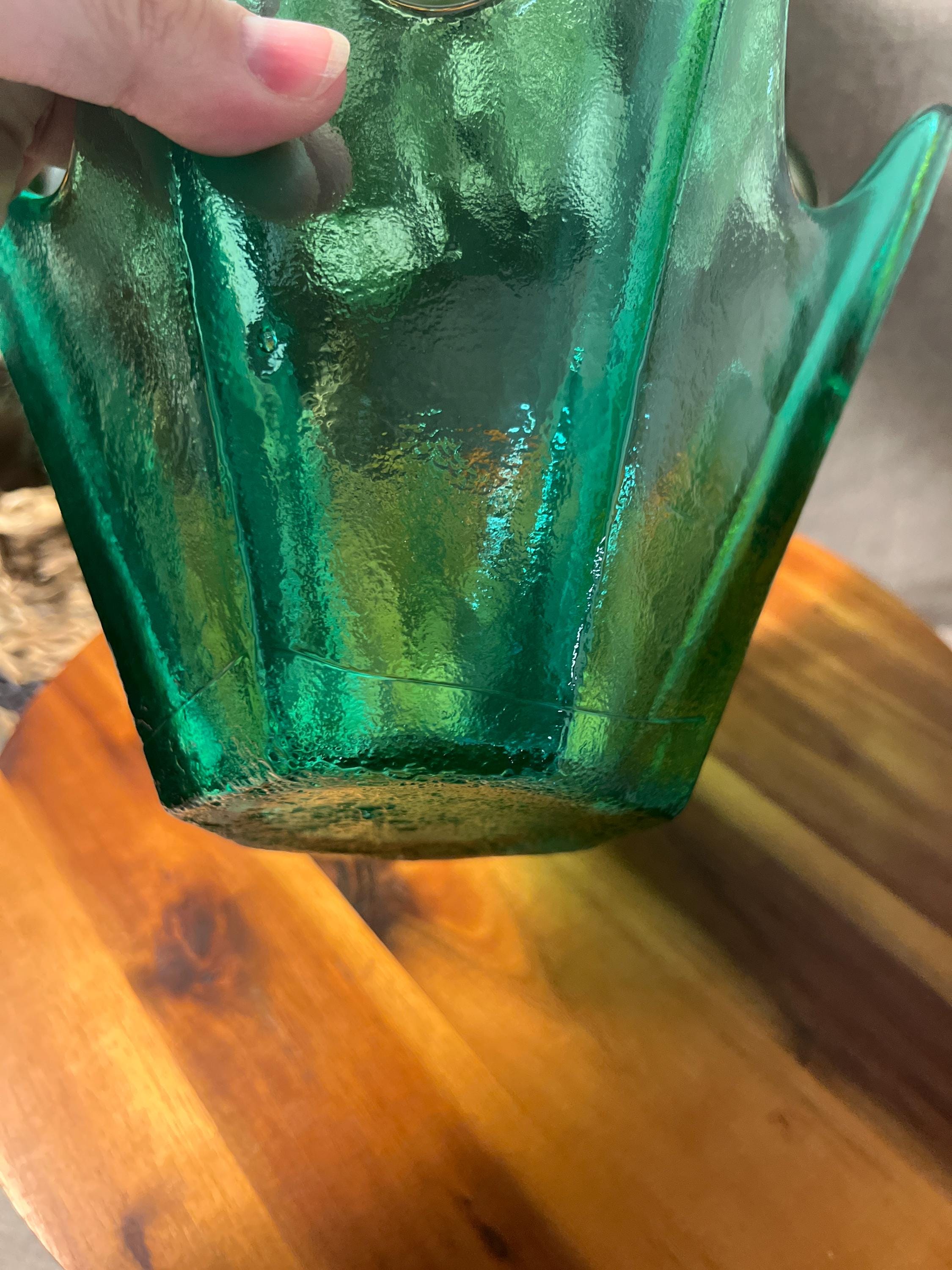 BLENKO Teal Green Textured Art Glass Sculptural VASE BOWL