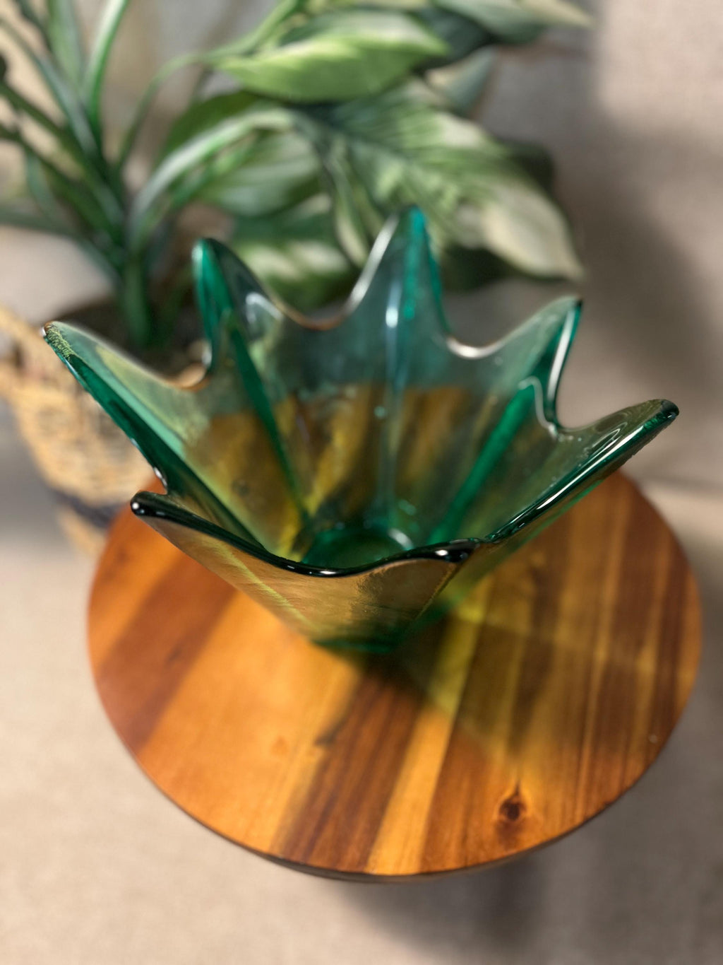 BLENKO Teal Green Textured Art Glass Sculptural VASE BOWL