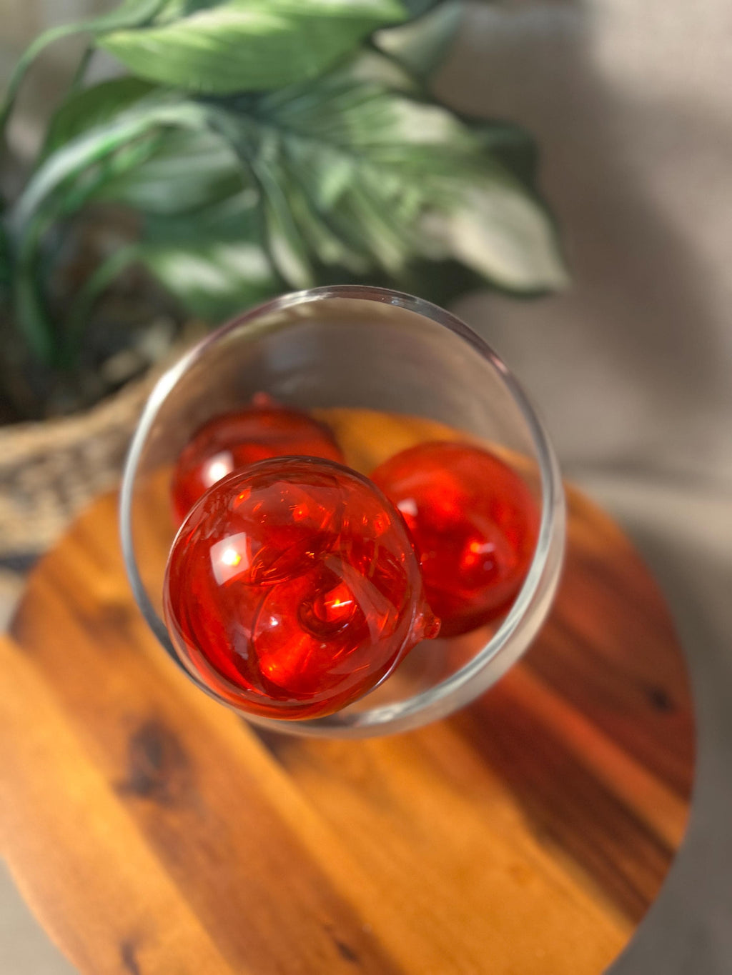 3 Ruby Red Blown Glass Orbs — Mid-Century Decorative Glass Spheres