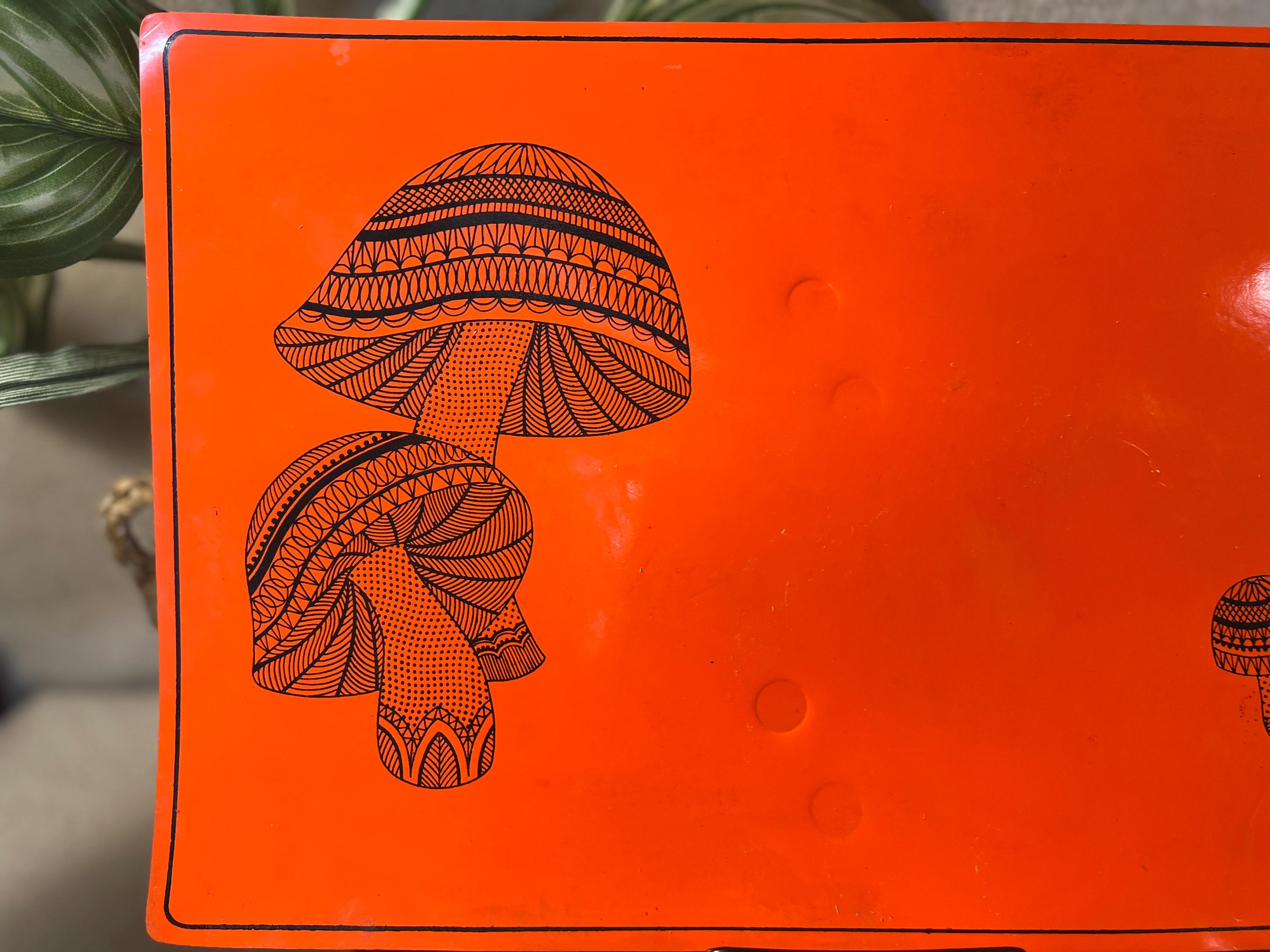 Vinyl MCM 1970s Mushroom Table Mat Orange Black Rectangle