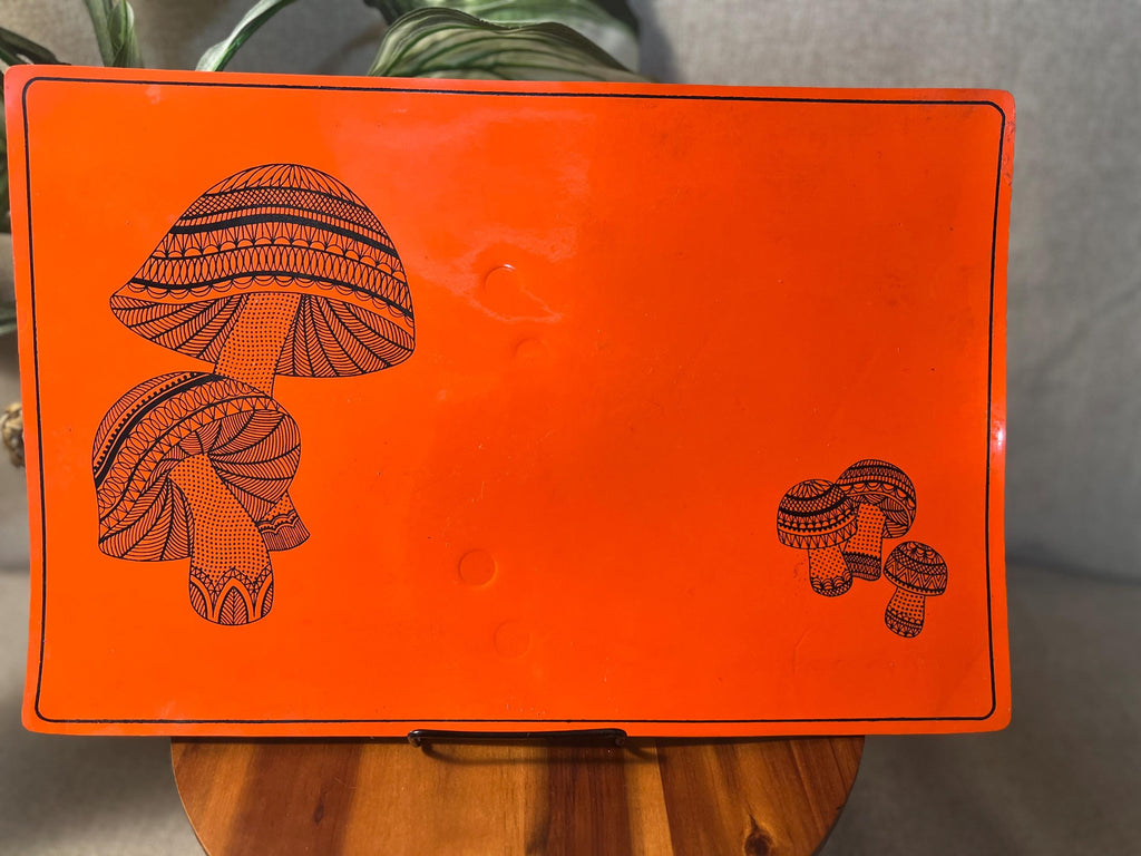Vinyl MCM 1970s Mushroom Table Mat Orange Black Rectangle
