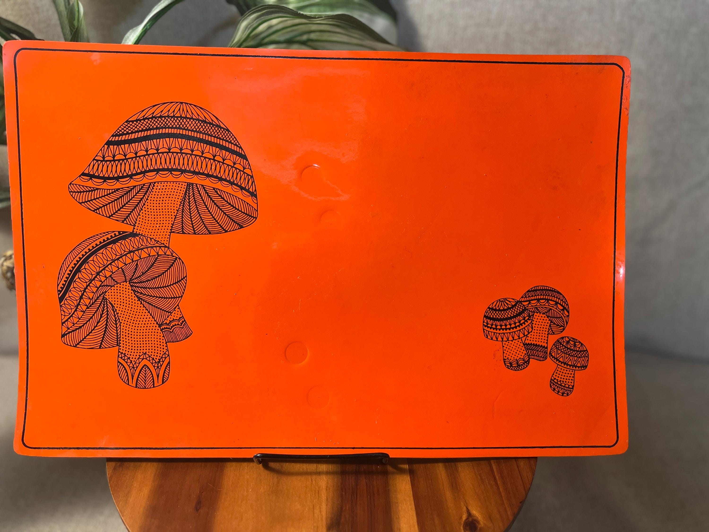 Vinyl MCM 1970s Mushroom Table Mat Orange Black Rectangle