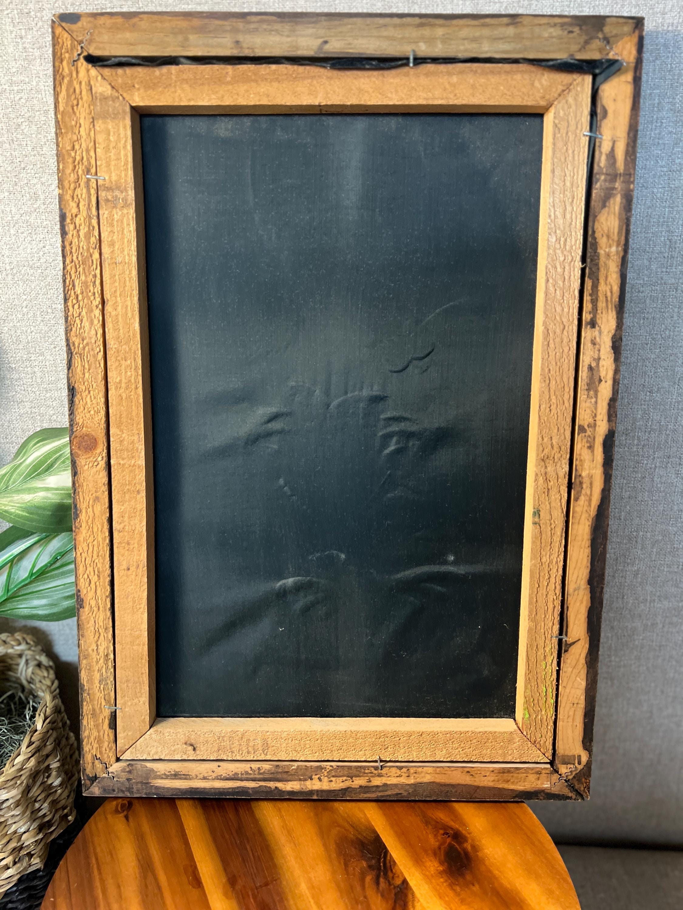 Vintage Black Velvet Painting Pup with Heart I Love You Framed Mexico 20.5x14
