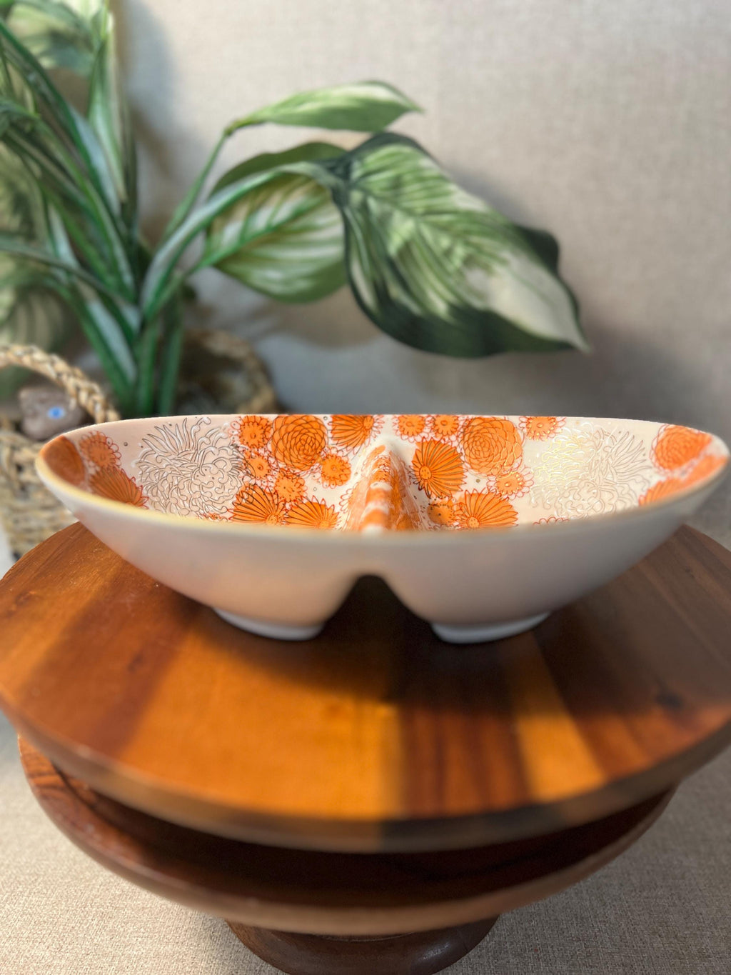 Vintage Ceramic Floral Divided Bowl Made In Japan 7x10