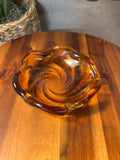 Fenton Heavy Glass Trinket Dish, Amber Honey Swirl, Excellent