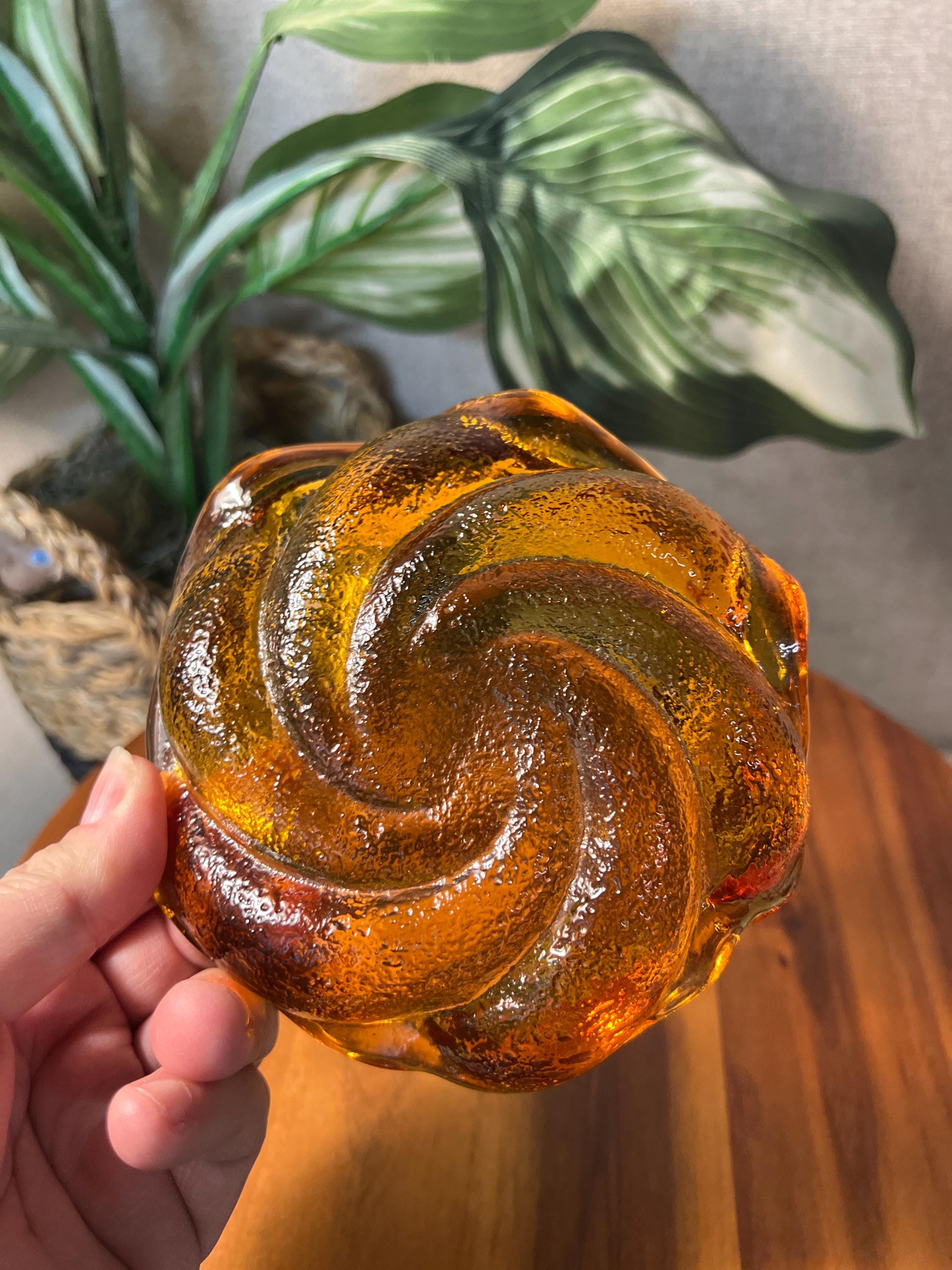 Fenton Heavy Glass Trinket Dish, Amber Honey Swirl, Excellent