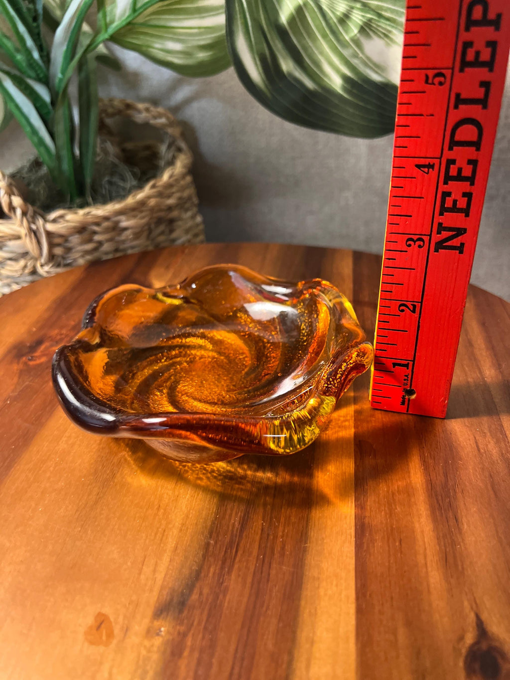 Fenton Heavy Glass Trinket Dish, Amber Honey Swirl, Excellent