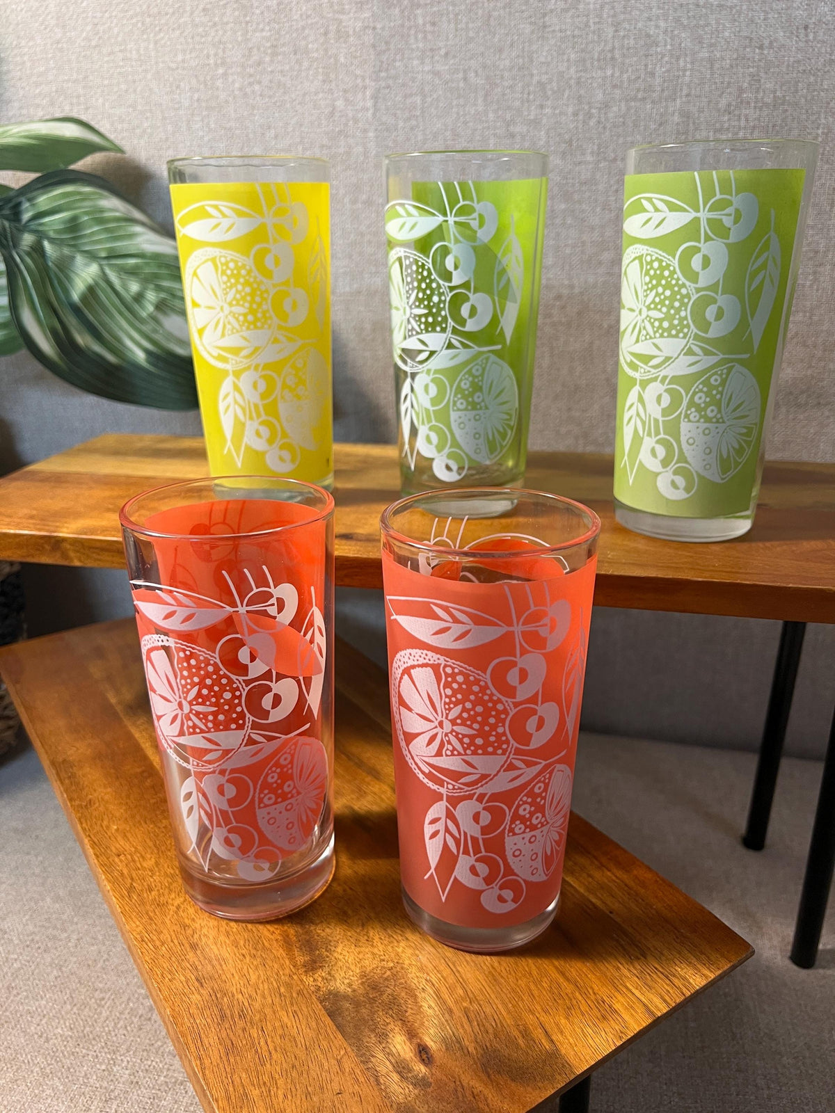 5 Bartlett Collins Citrus Tumblers — Lemon Lime Orange MCM Barware Glasses