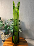 LE Smith Four Square 4 Finger Swung Vase Green MCM LE Smith Art Glass 21