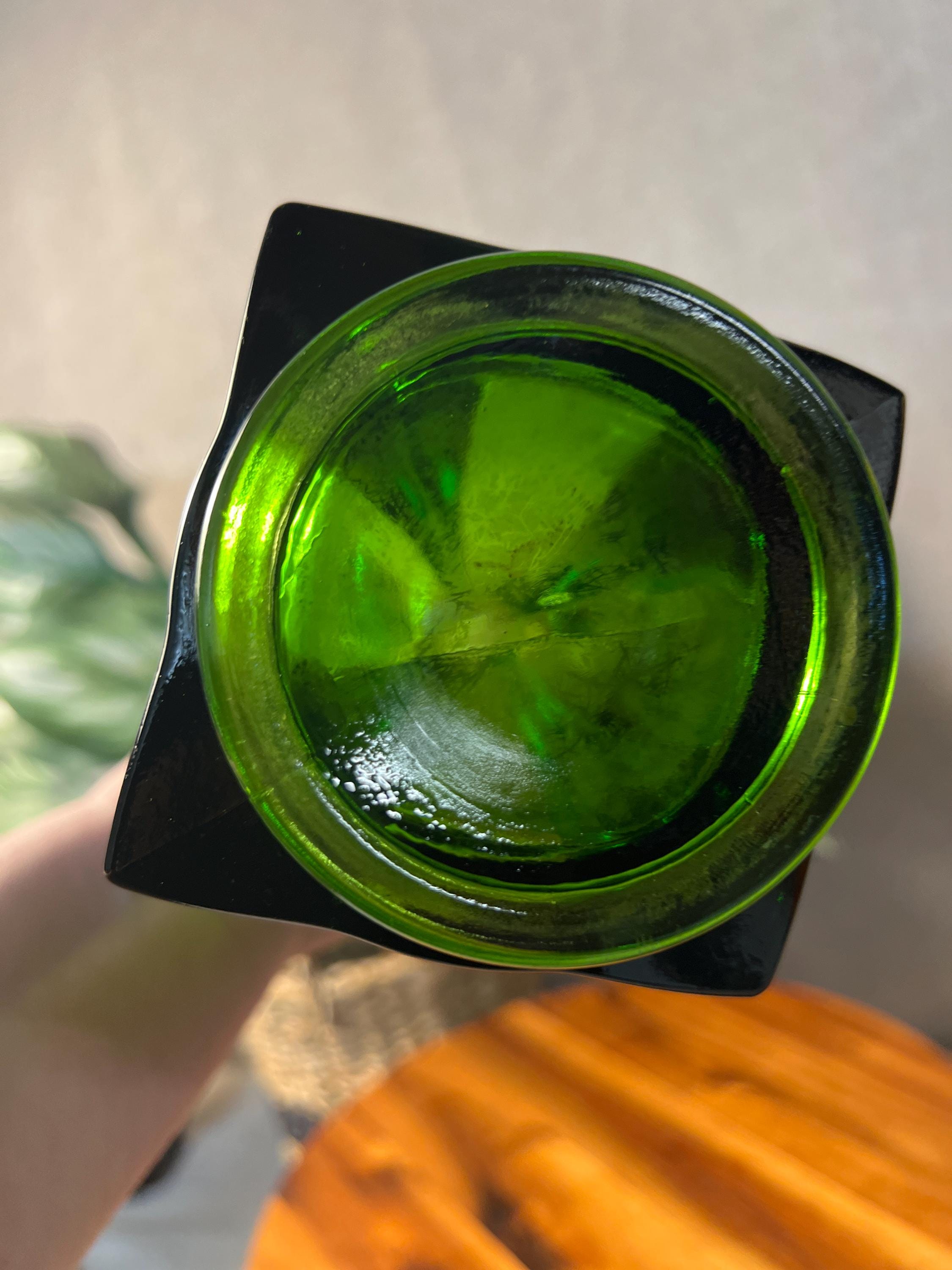 LE Smith Four Square 4 Finger Swung Vase Green MCM LE Smith Art Glass 21