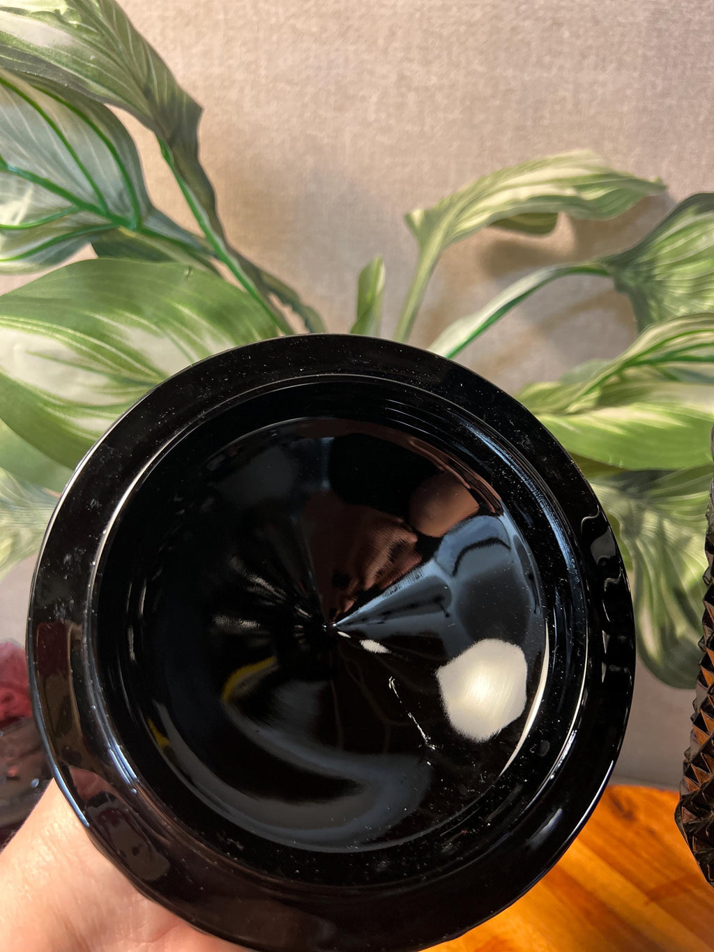 Vintage Black Indiana Glass Diamond Point Apothecary Jar