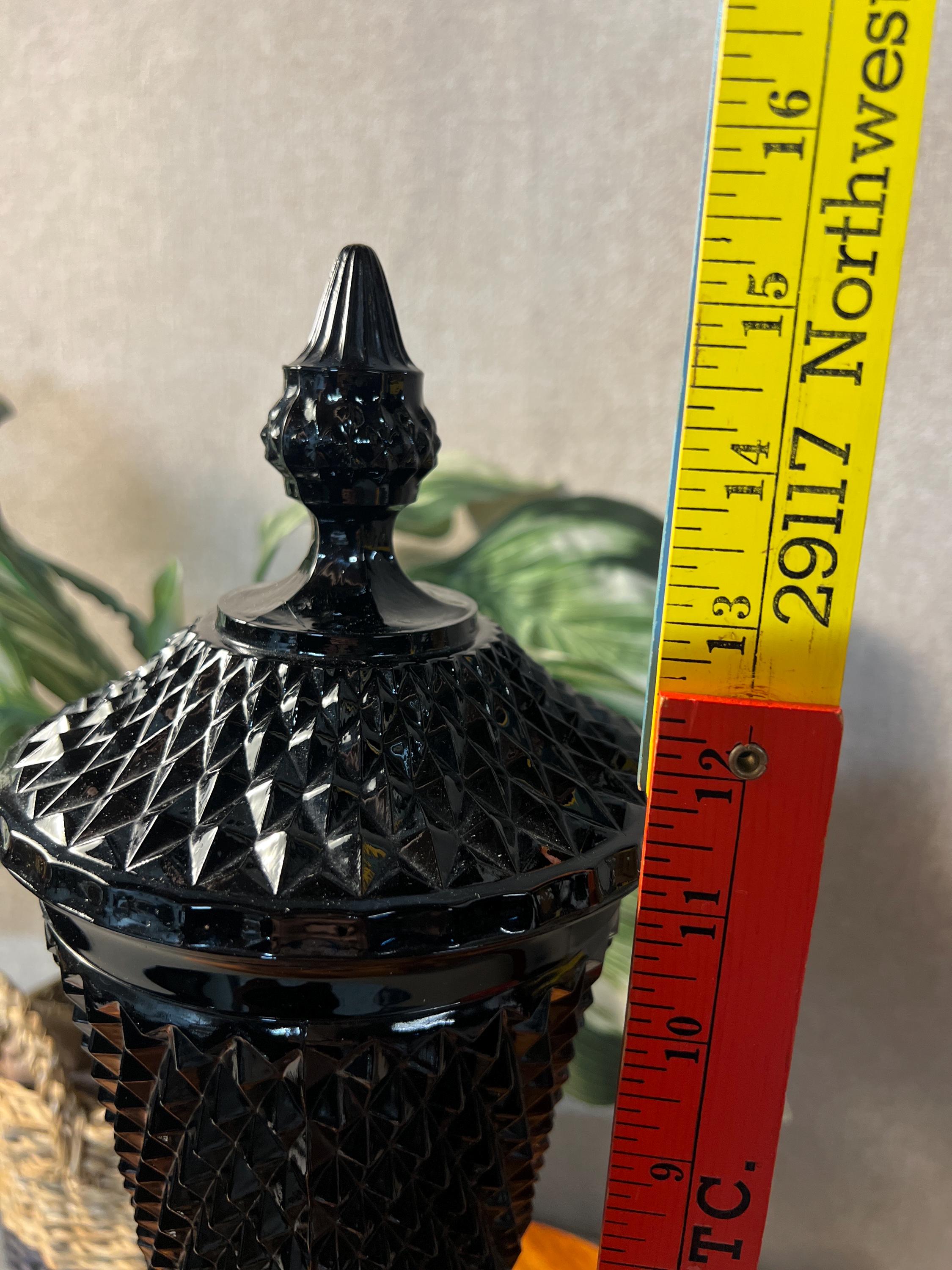Vintage Black Indiana Glass Diamond Point Apothecary Jar