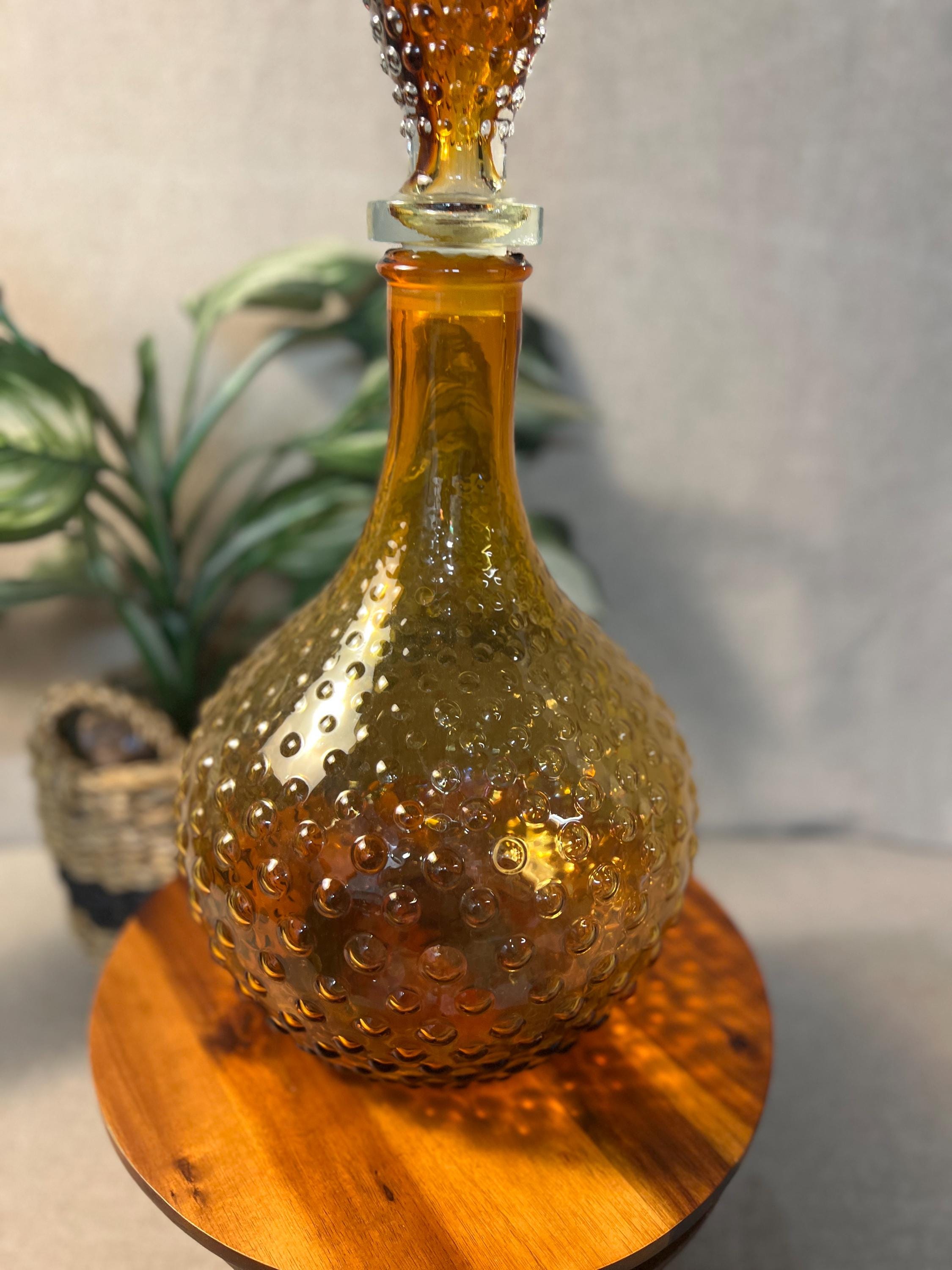 Vintage Decanter Vase Amber Hobnail Handblown Hand Blown Genie 25 MCM some chips on rim