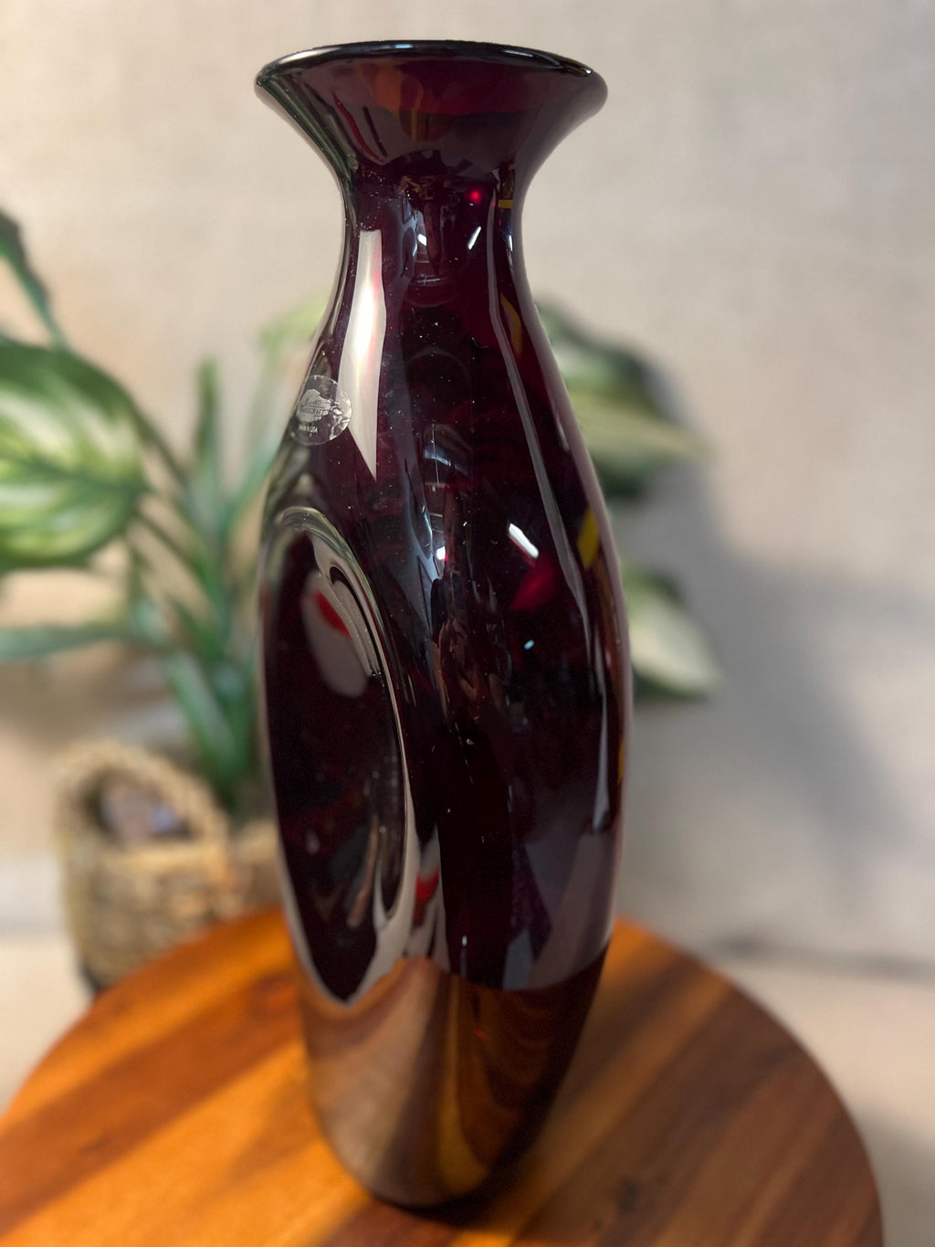 BLENKO 2507 BRAVO COLLECTION Ruby Dimpled Hand Blown Glass Bottle 14" Signed