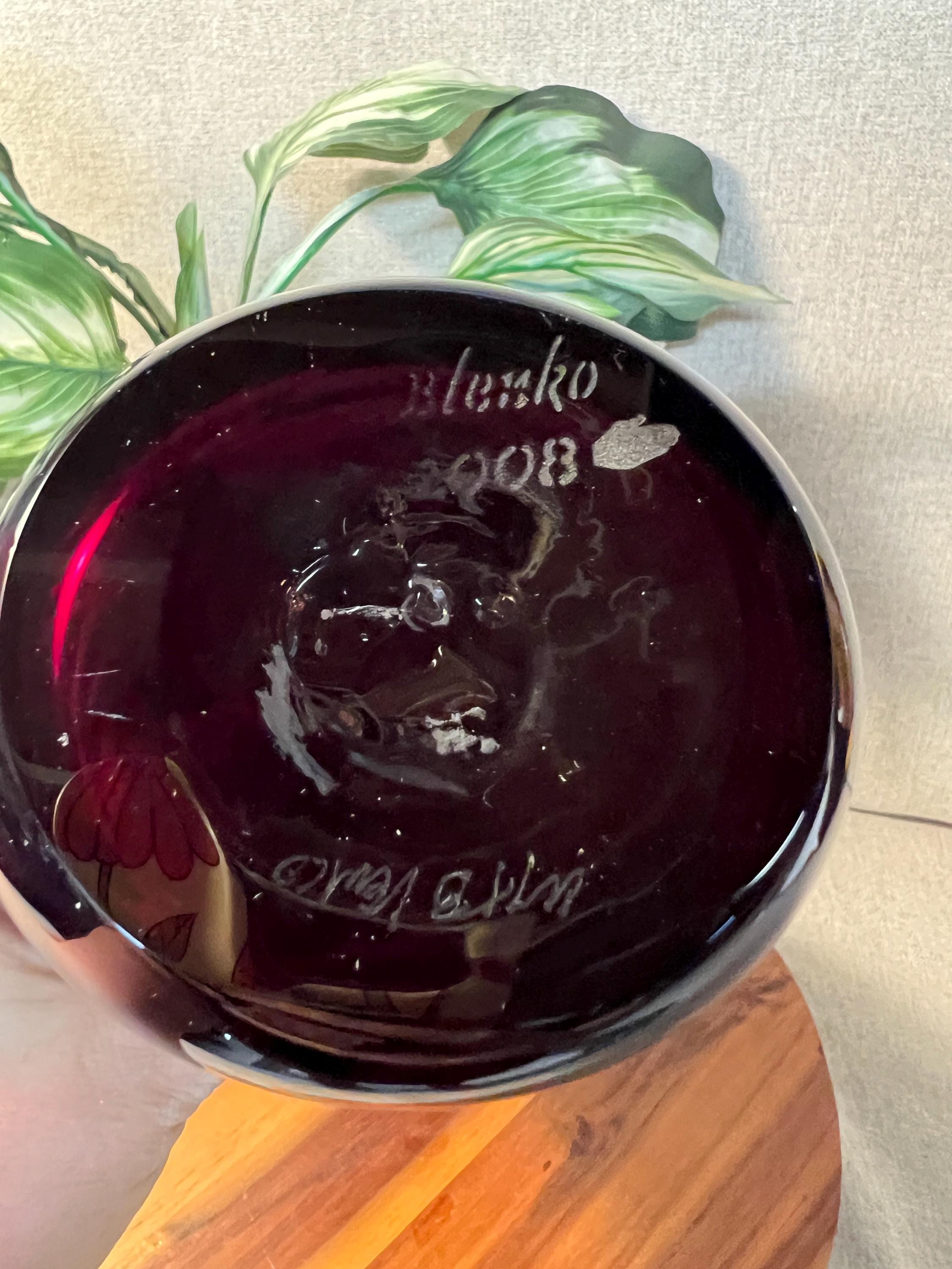 BLENKO 2507 BRAVO COLLECTION Ruby Dimpled Hand Blown Glass Bottle 14" Signed