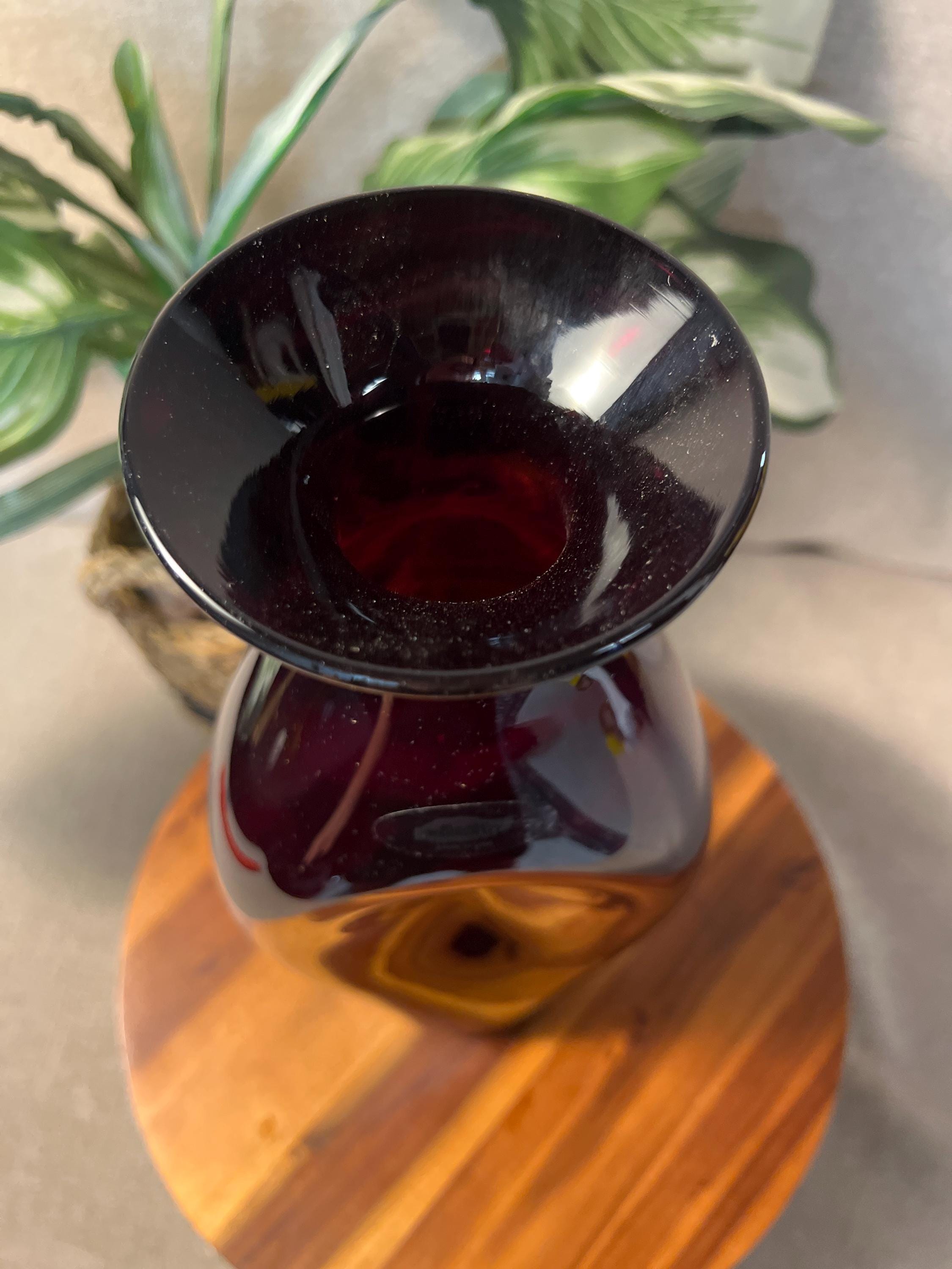 BLENKO 2507 BRAVO COLLECTION Ruby Dimpled Hand Blown Glass Bottle 14" Signed