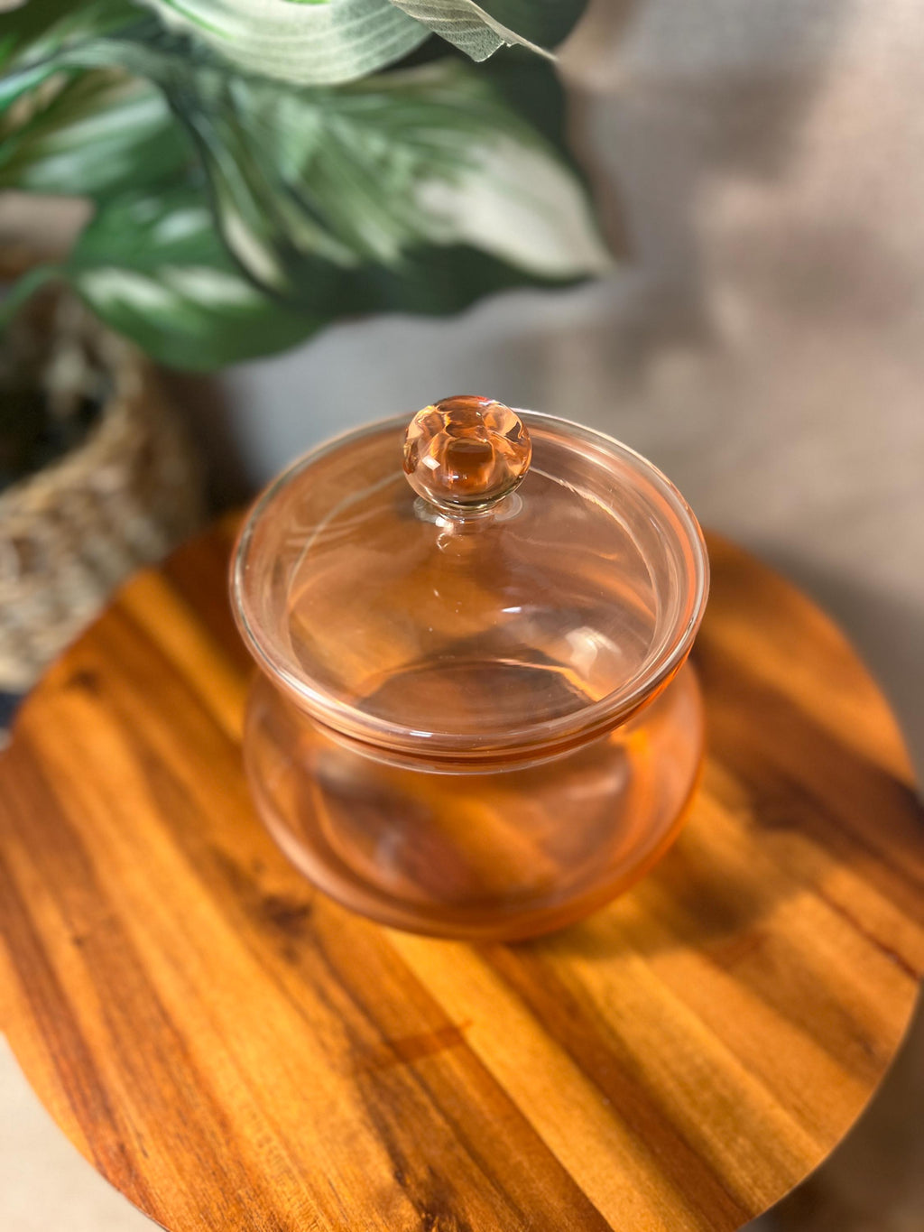 Vintage Pink Rose Glass Round Covered Candy Dish Lidded Trinket Bowl