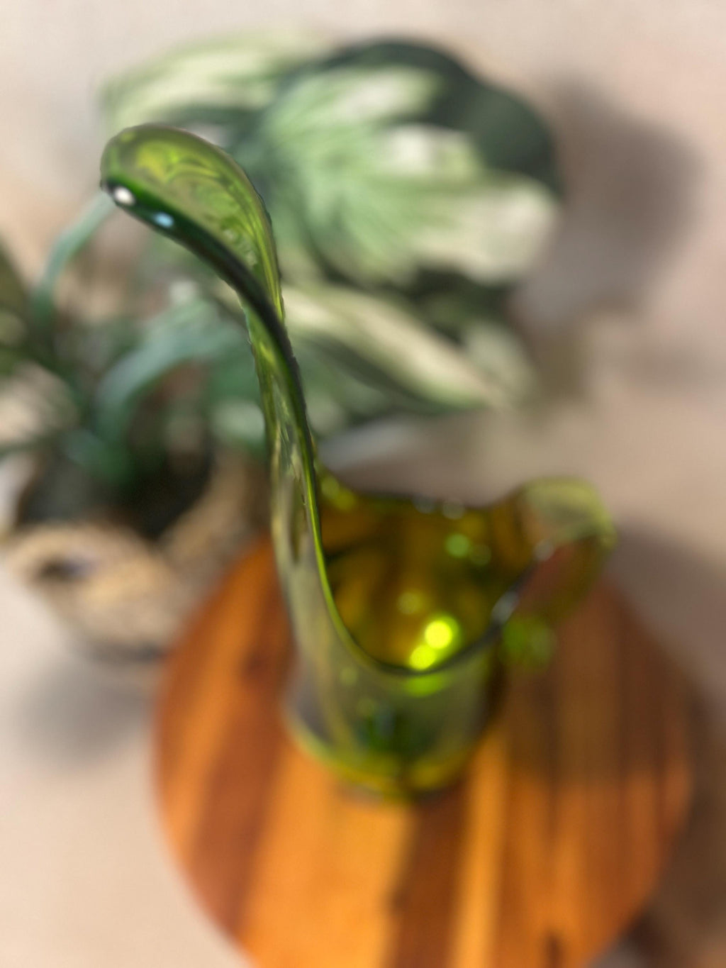 Green LE Smith Pedestal Swung Footed Glass Pitcher Vase MCM